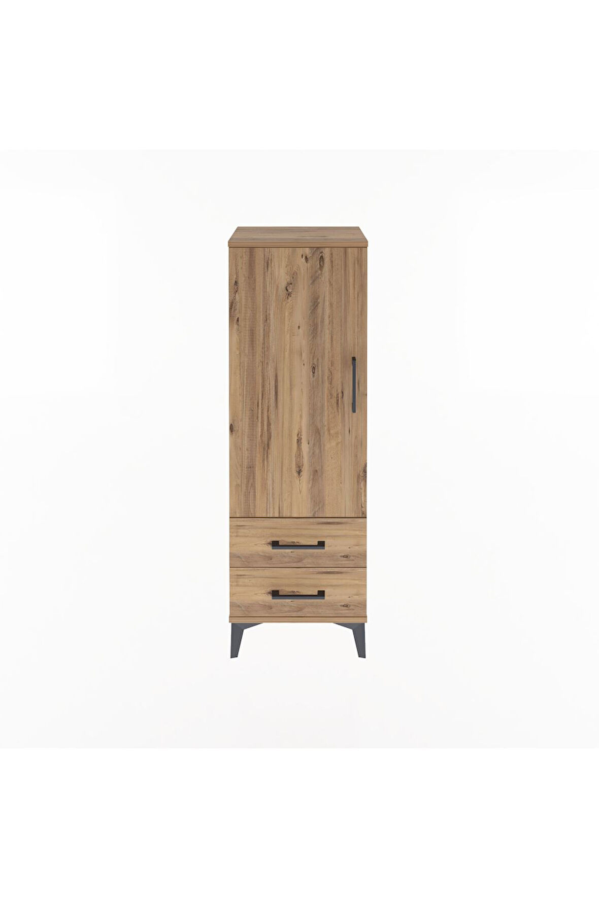 Arges Dolap 3 Raflı 2 Çekmeceli Tek Kapaklı 44x30x134 Çam-Çam