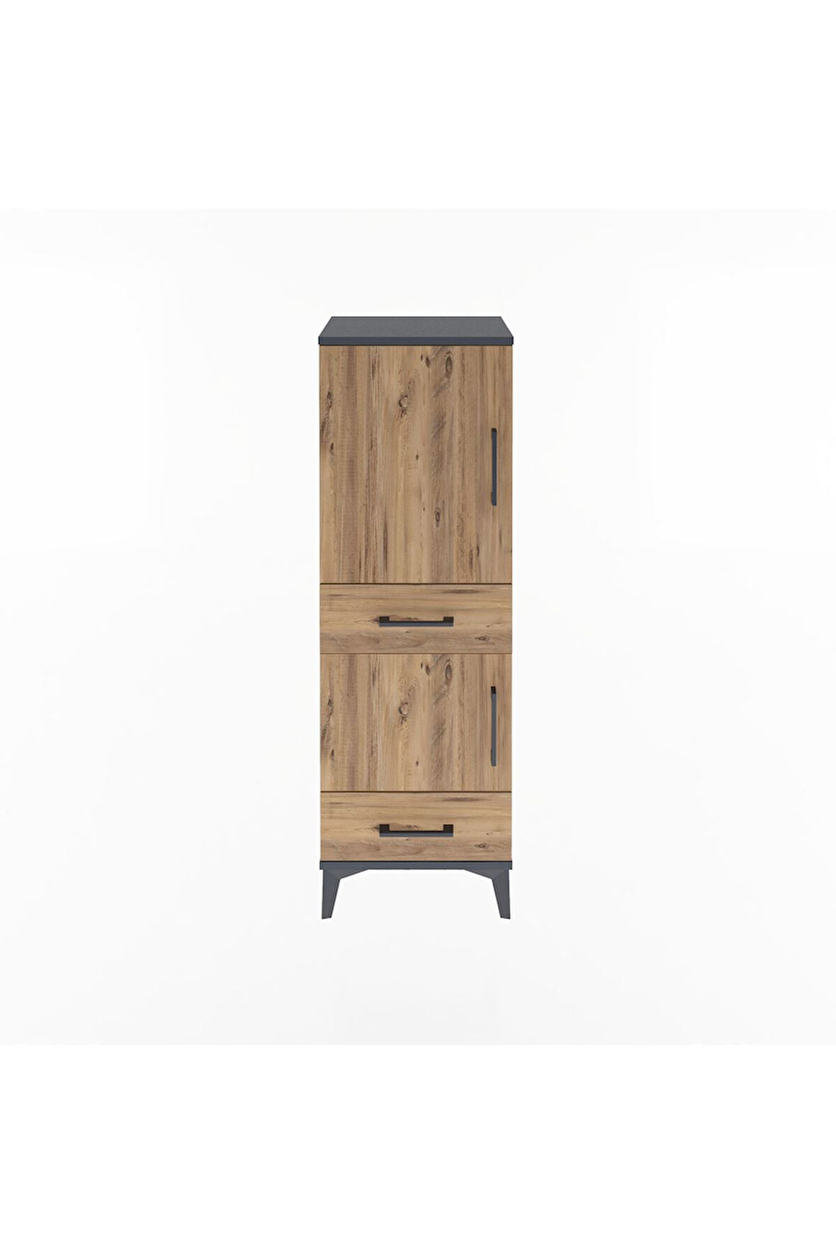 Arges Dolap 3 Raflı 2 Çekmeceli 2 Kapaklı 44x30x134 Antrasit-Çam