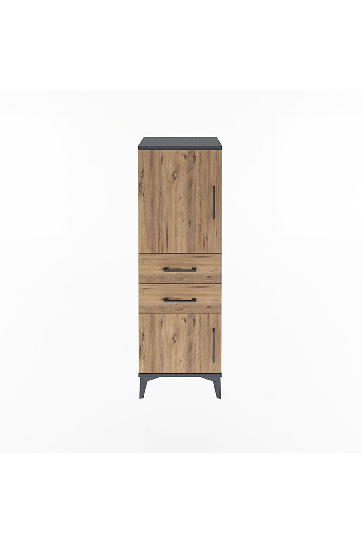 Arges Dolap 2 Raflı 2 Çekmeceli 2 Kapaklı 44x30x134 Antrasit-Çam