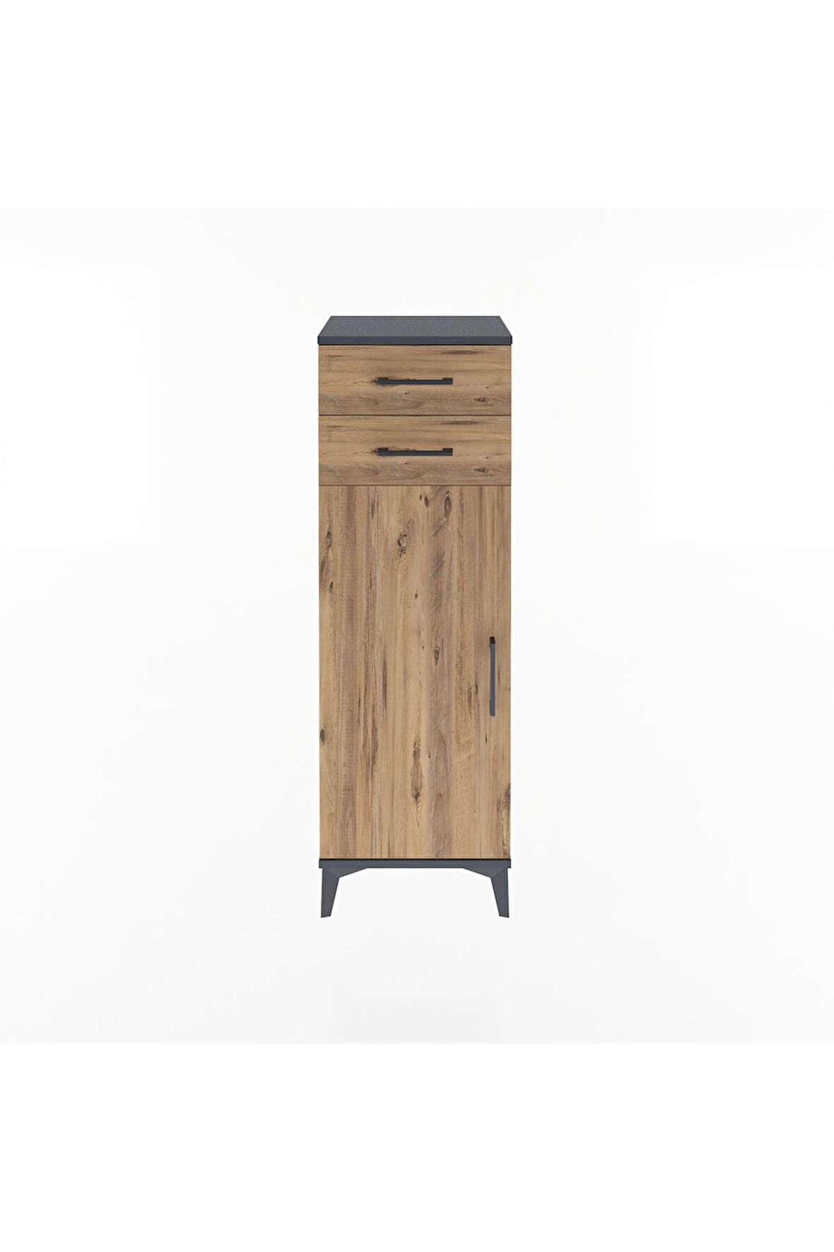 Arges Dolap 2 Raflı 2 Çekmeceli Tek Kapaklı 44x30x134 Antrasit-Çam