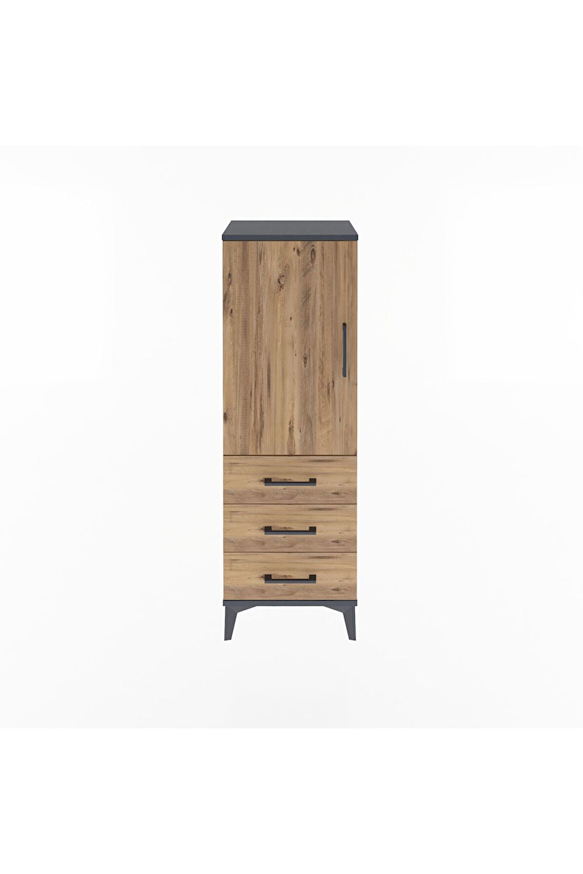 Arges Dolap 2 Raflı 3 Çekmeceli Tek Kapaklı 44x30x134 Antrasit-Çam