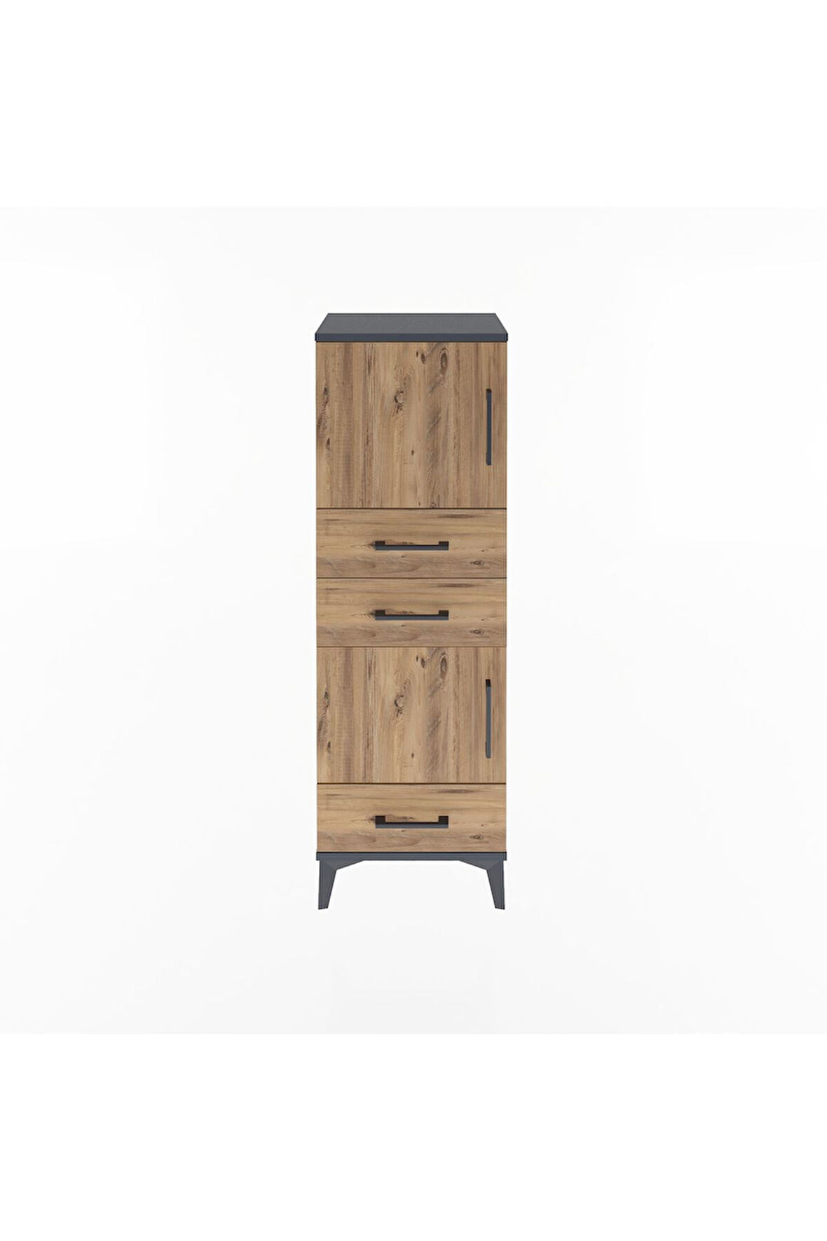 Arges Dolap 2 Raflı 3 Çekmeceli 2 Kapaklı 44x30x134 Antrasit-Çam