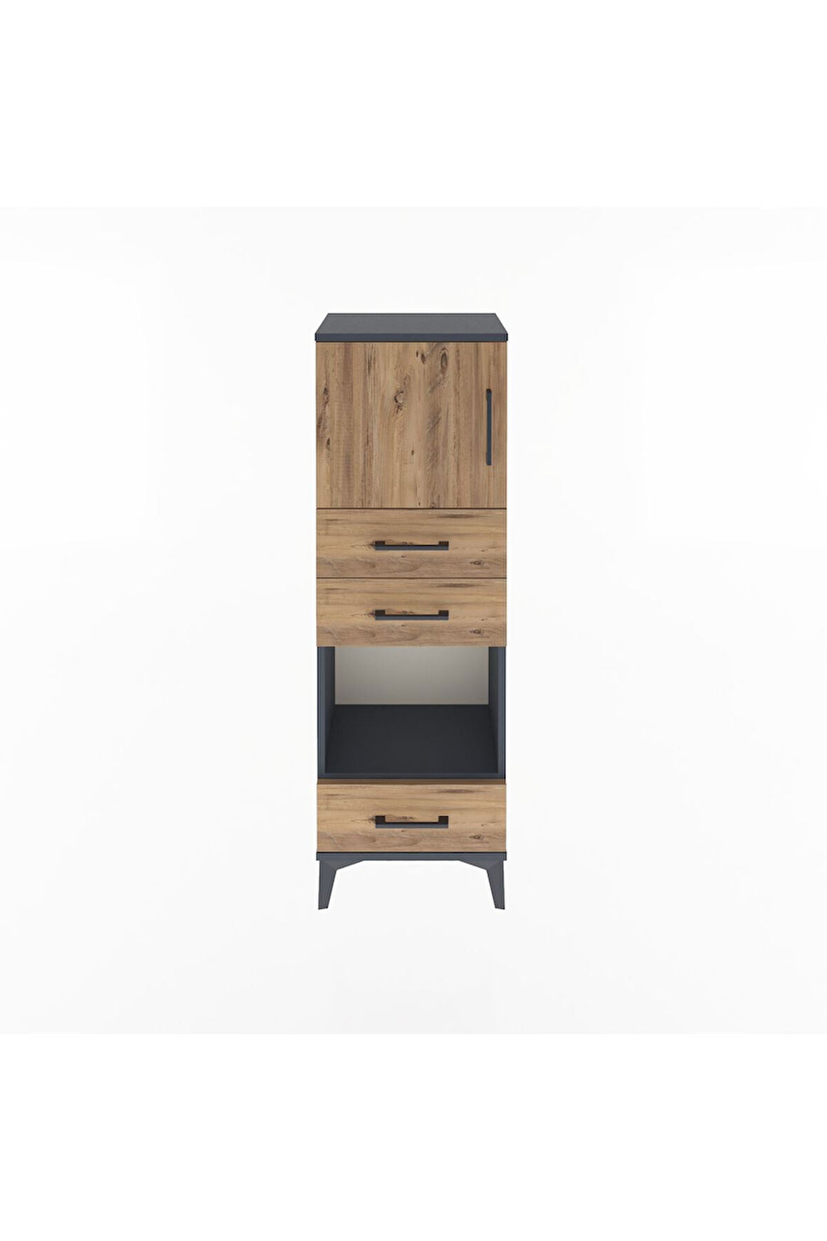 Arges Dolap 2 Raflı 3 Çekmeceli Tek Kapaklı 44x30x134 Antrasit-Çam