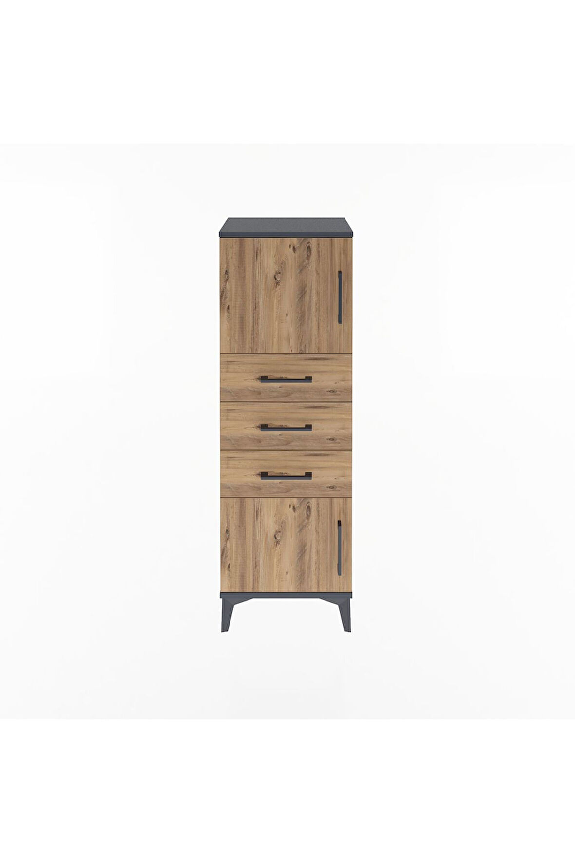 Arges Dolap 2 Raflı 3 Çekmeceli 2 Kapaklı 44x30x134 Antrasit-Çam