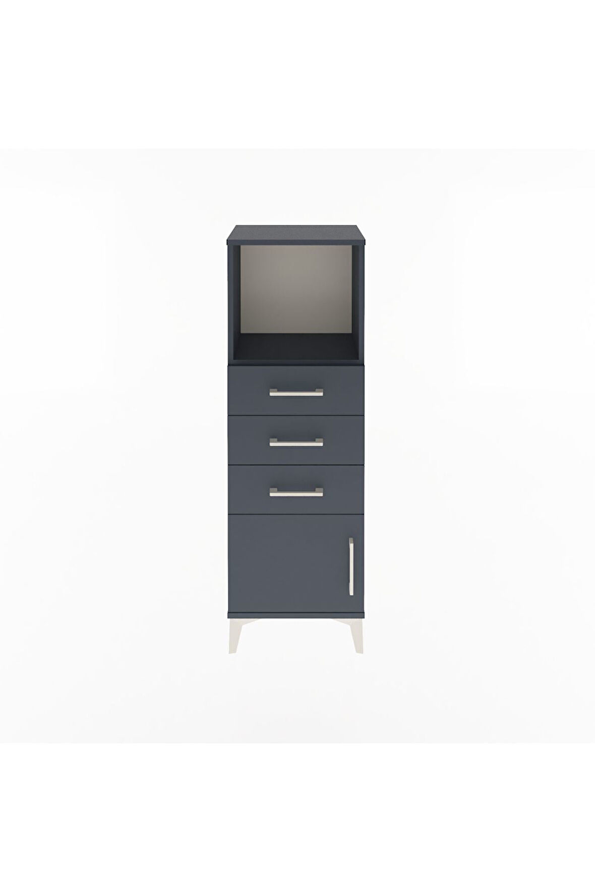 Arges Dolap Tek Raflı 3 Çekmeceli Tek Kapaklı 44x30x134 Antrasit-Antrasit