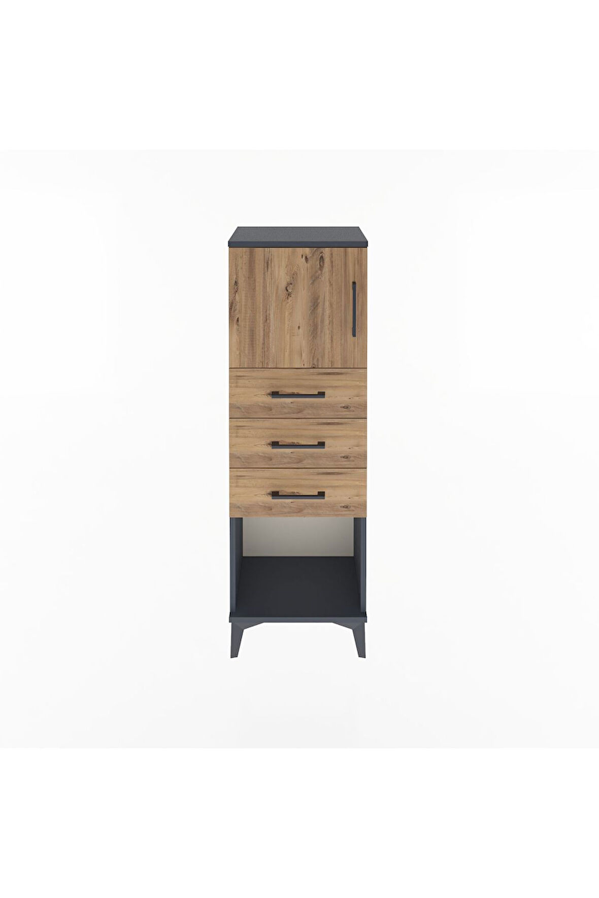 Arges Dolap Tek Raflı 3 Çekmeceli Tek Kapaklı 44x30x134 Antrasit-Çam