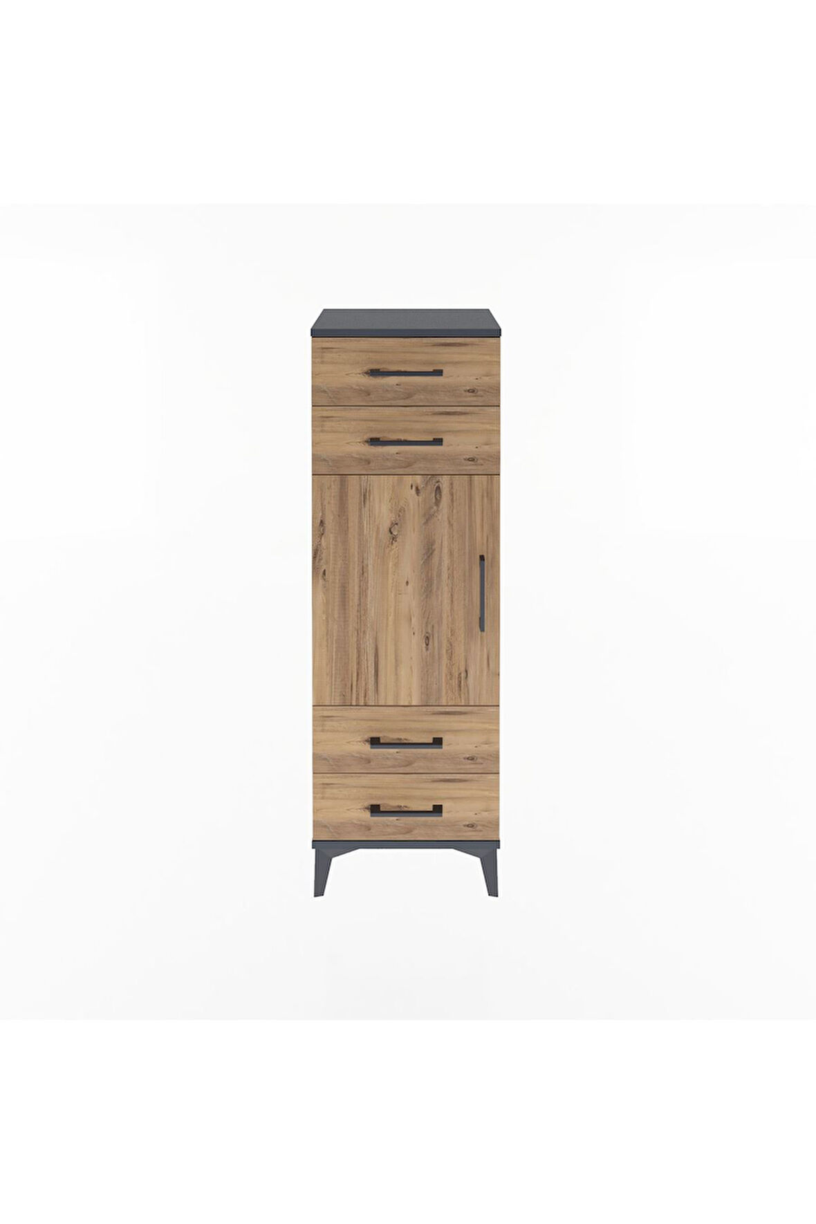 Arges Dolap 2 Raflı 4 Çekmeceli Tek Kapaklı 44x30x134 Antrasit-Çam