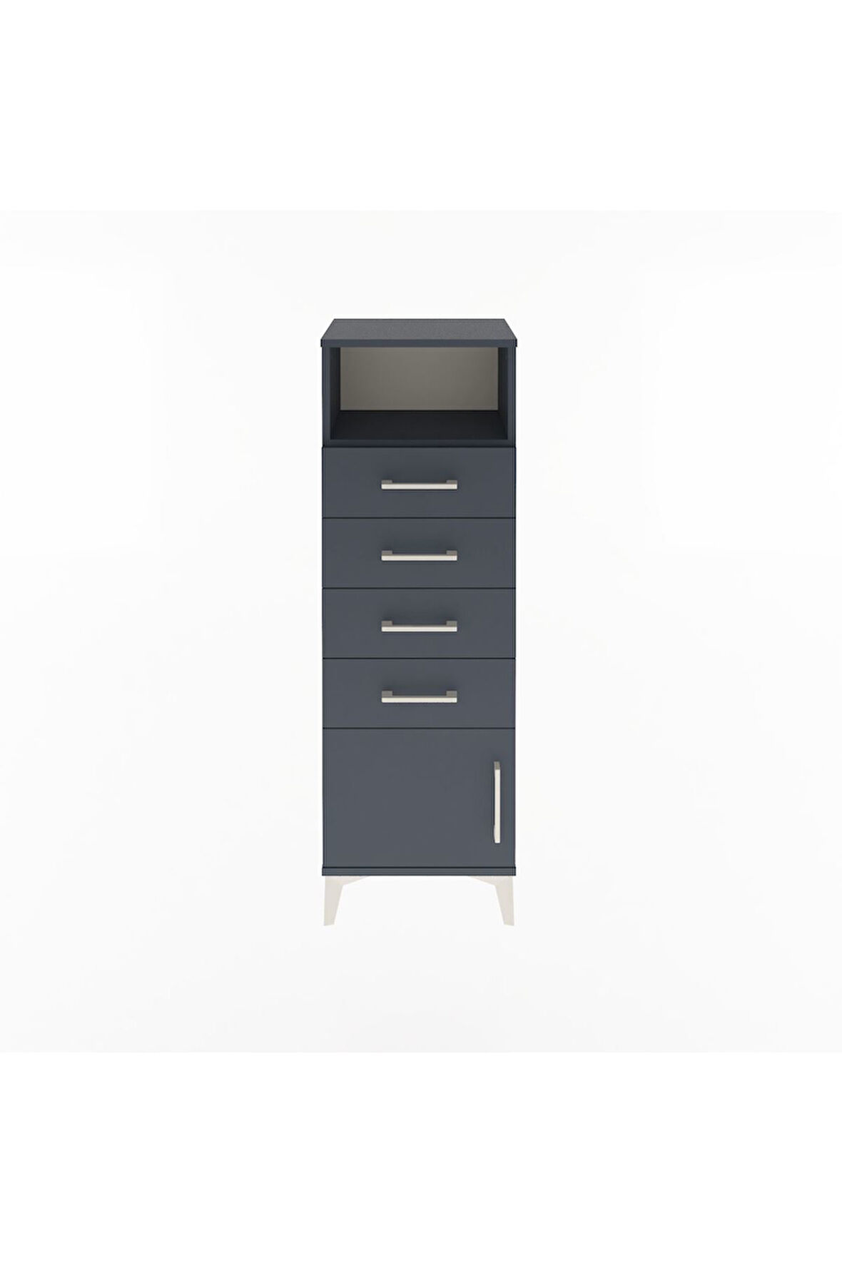 Arges Dolap Tek Raflı 4 Çekmeceli Tek Kapaklı 44x30x134 Antrasit-Antrasit