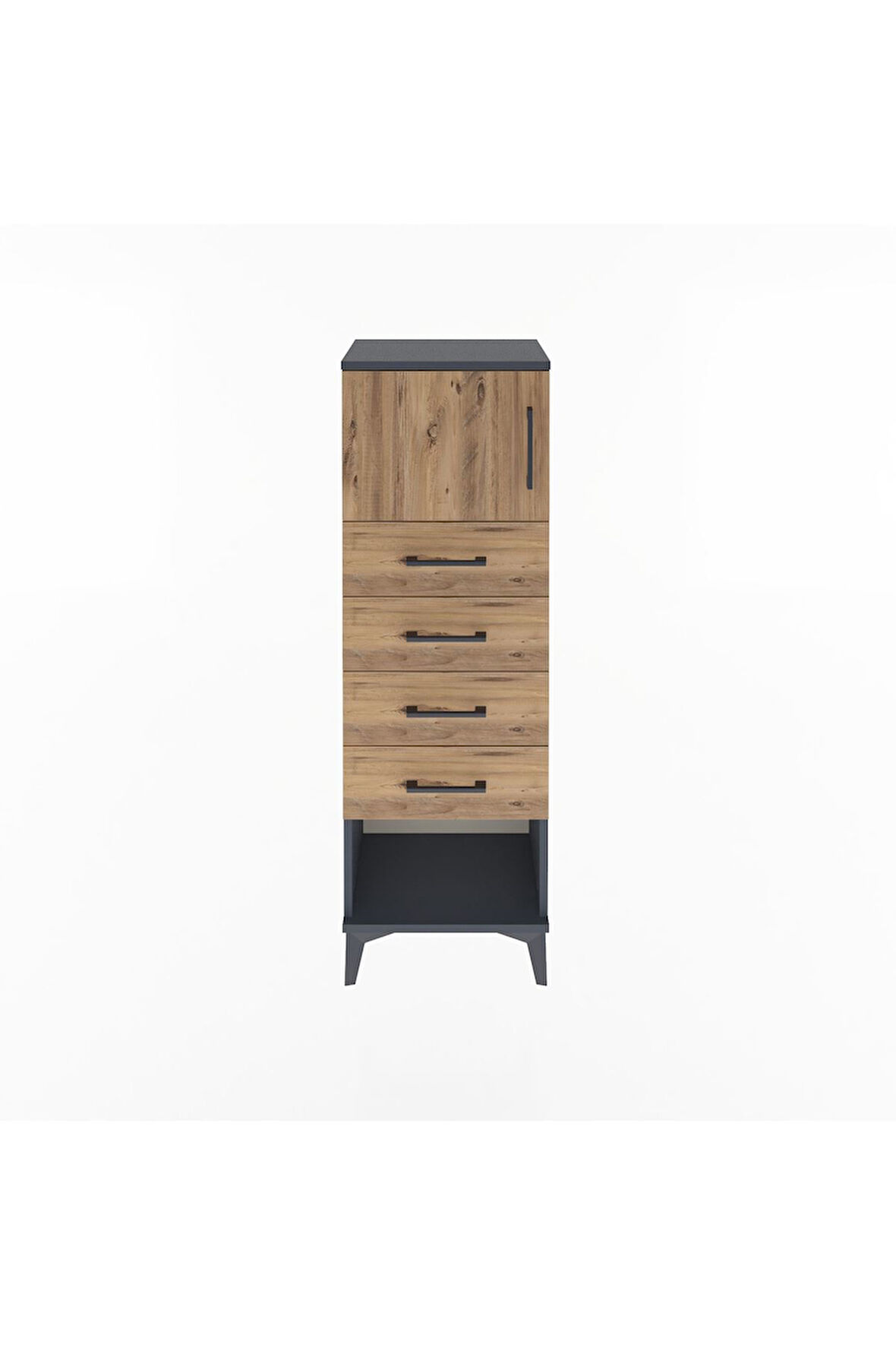 Arges Dolap Tek Raflı 4 Çekmeceli Tek Kapaklı 44x30x134 Antrasit-Çam