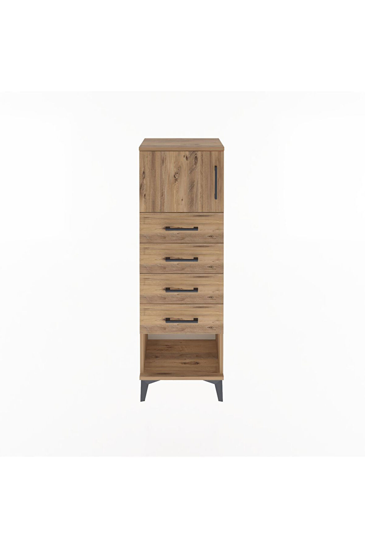 Arges Dolap Tek Raflı 4 Çekmeceli Tek Kapaklı 44x30x134 Çam-Çam