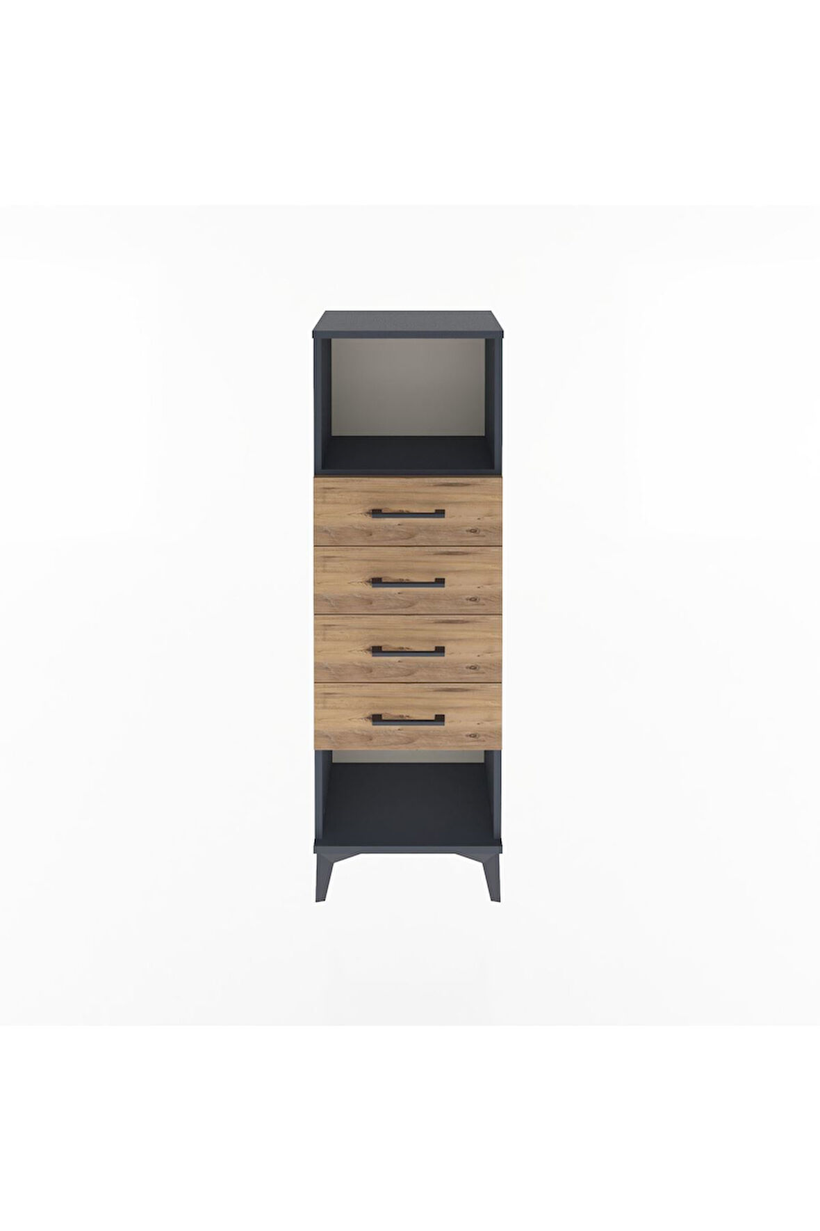 Arges Dolap Tek Raflı 4 Çekmeceli 44x30x134 Antrasit-Çam