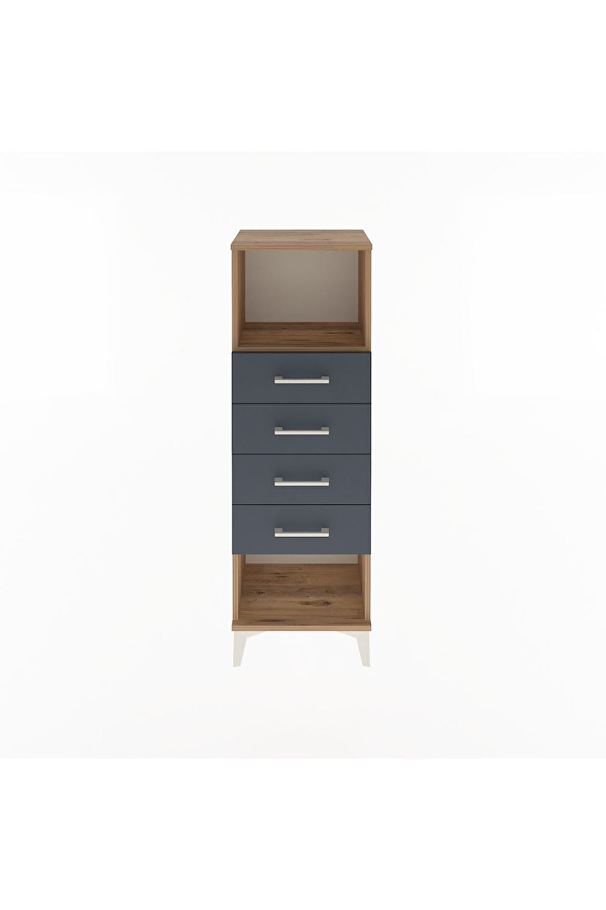 Arges Dolap Tek Raflı 4 Çekmeceli 44x30x134 Çam-Antrasit