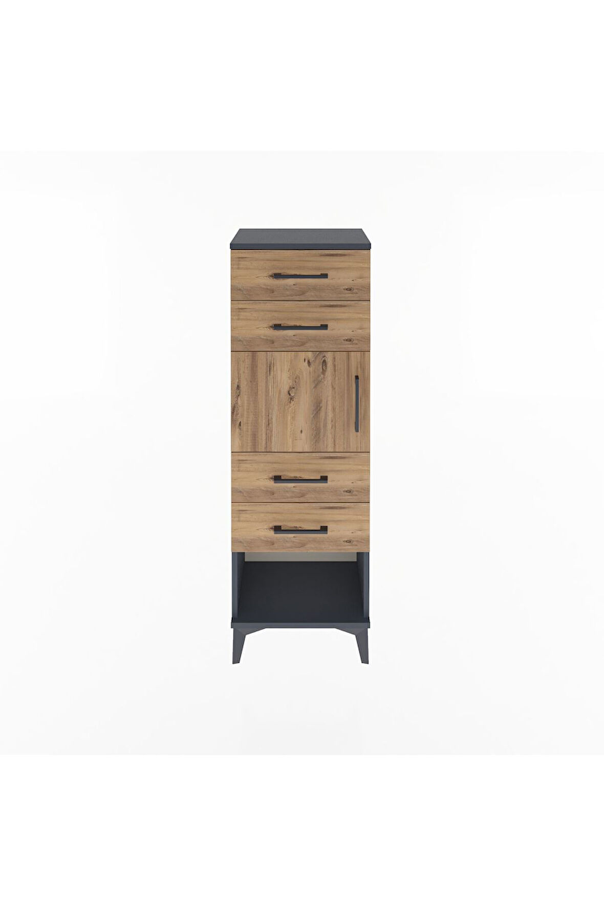 Arges Dolap Tek Raflı 4 Çekmeceli Tek Kapaklı 44x30x134 Antrasit-Çam