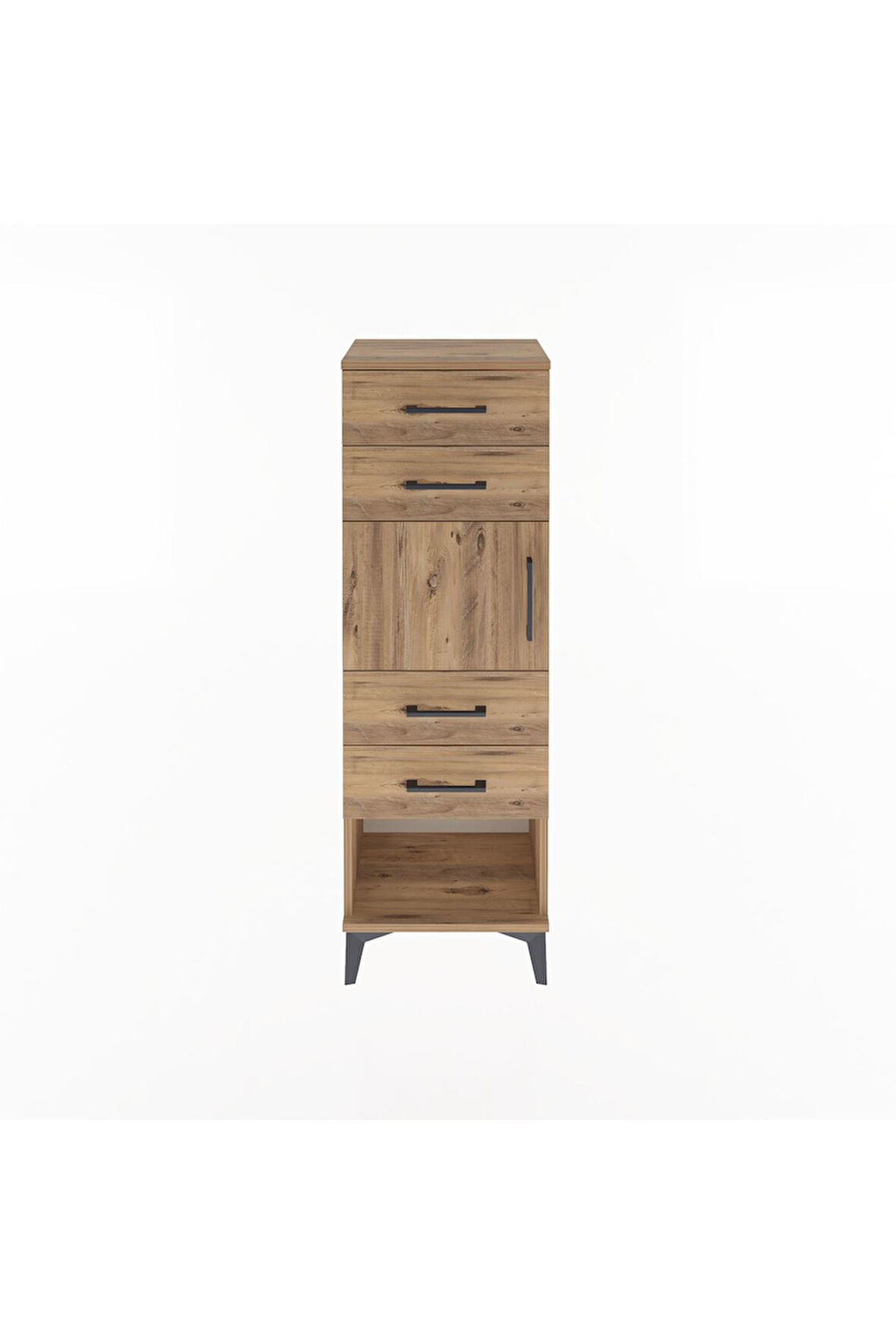 Arges Dolap Tek Raflı 4 Çekmeceli Tek Kapaklı 44x30x134 Çam-Çam