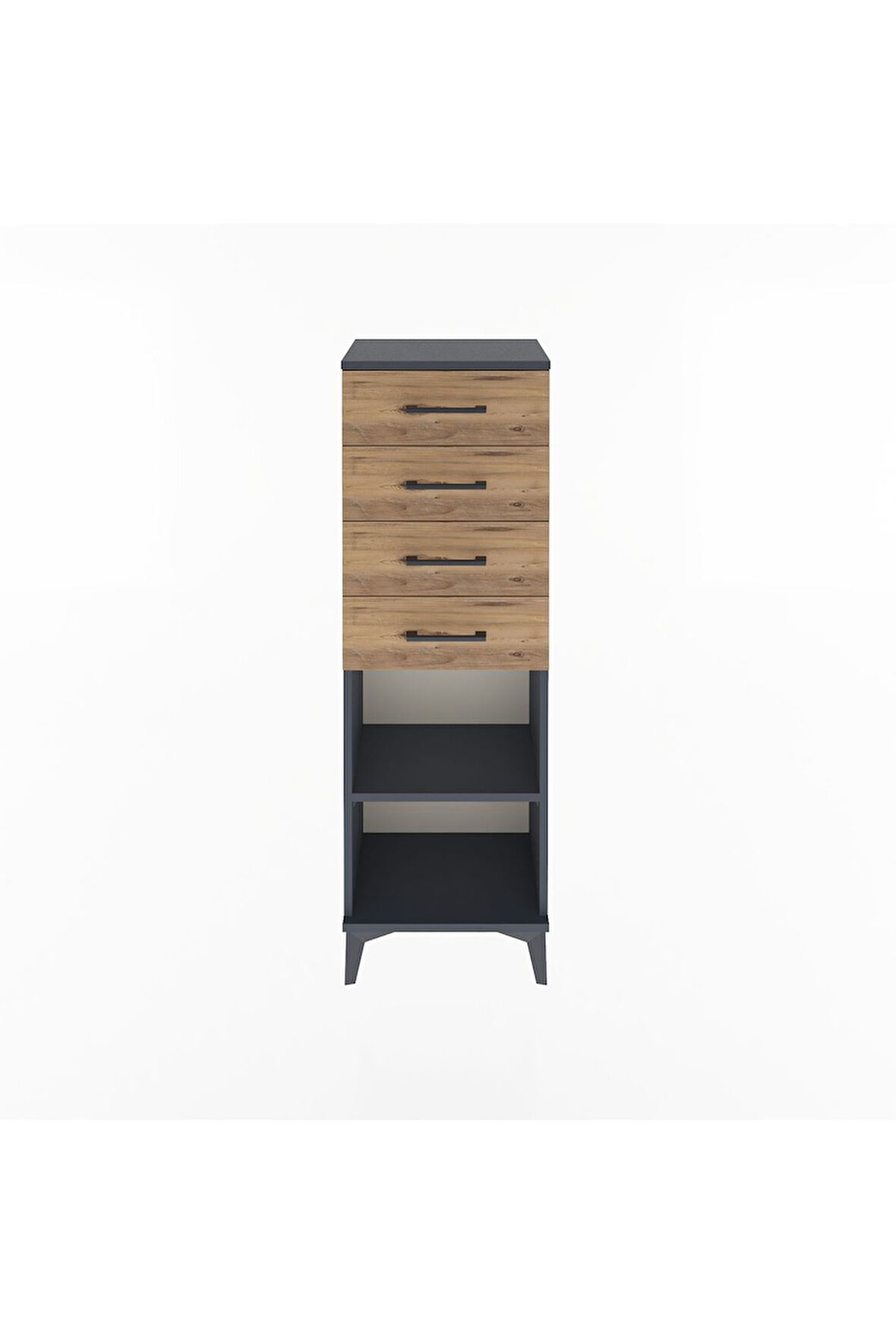 Arges Dolap Tek Raflı 4 Çekmeceli 44x30x134 Antrasit-Çam