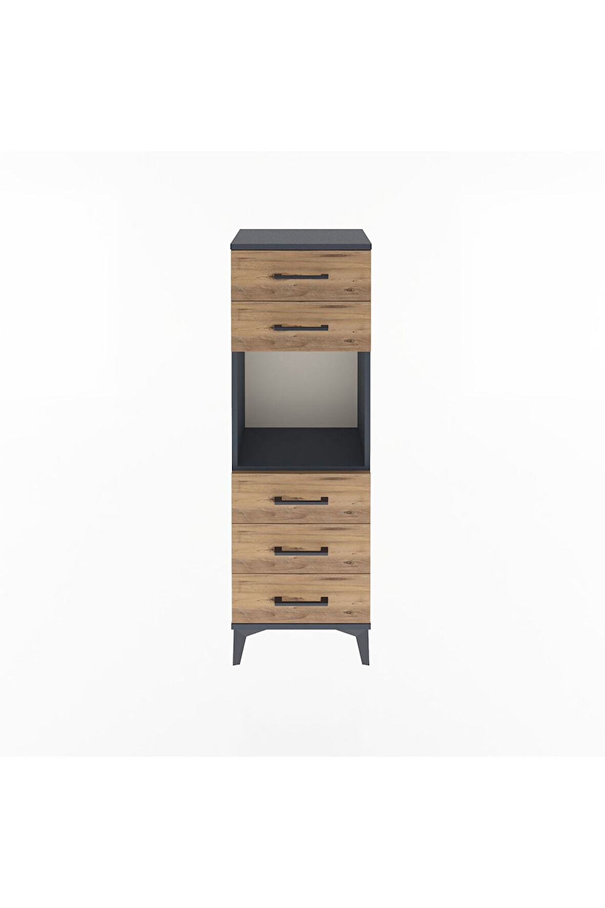 Arges Dolap Tek Raflı 5 Çekmeceli 44x30x134 Antrasit-Çam