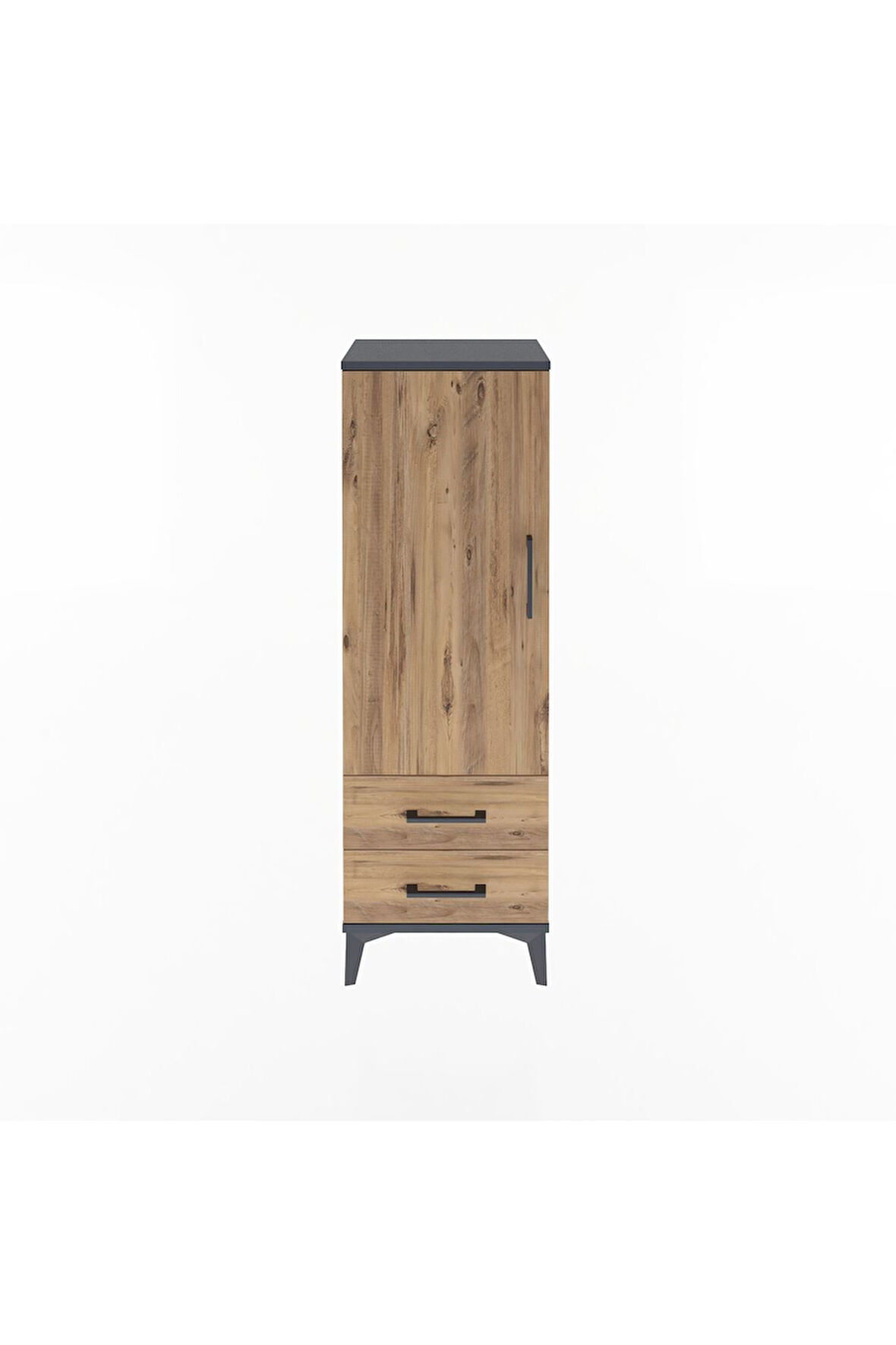 Arges Dolap Tek Raflı 2 Çekmeceli Tek Askılı 44x30x134 Antrasit-Çam