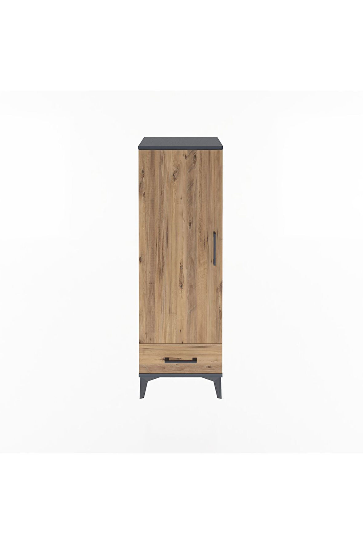 Arges Dolap Tek Raflı Tek Çekmeceli Tek Askılı 44x30x134 Antrasit-Çam