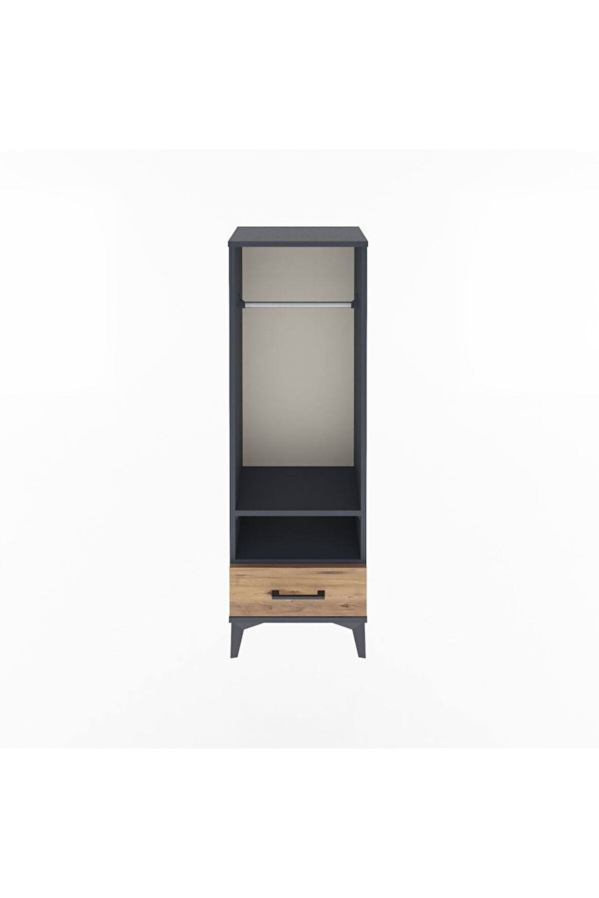 Arges Dolap 2 Raflı Tek Çekmeceli Tek Askılı 44x30x134 Antrasit-Çam