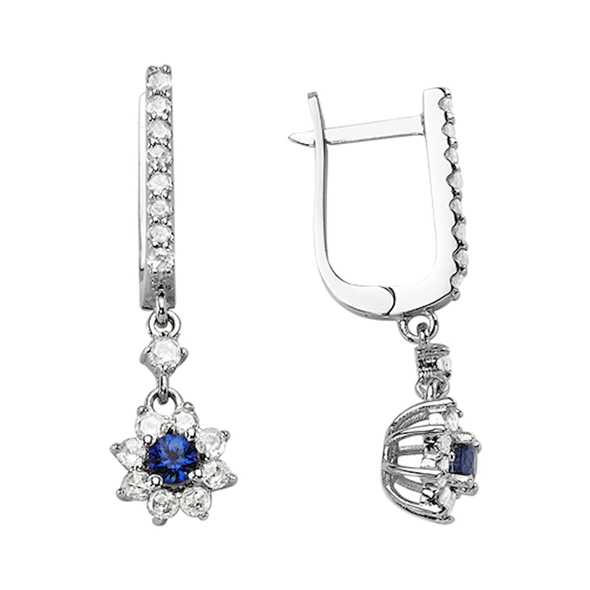 0.32 Karat Safir Taşlı Elmas Küpe