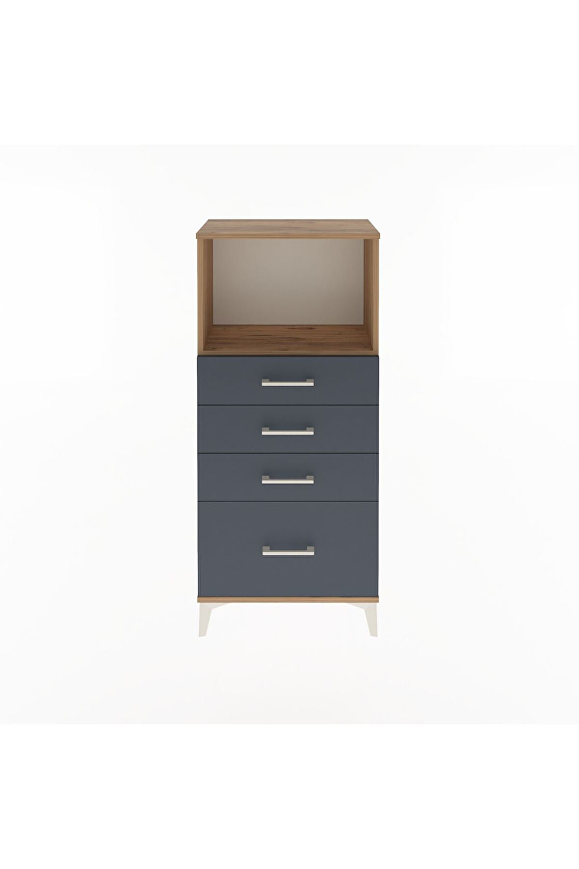 Arges Dolap Tek Raflı 4 Çekmeceli 60x30x134 Çam-Antrasit