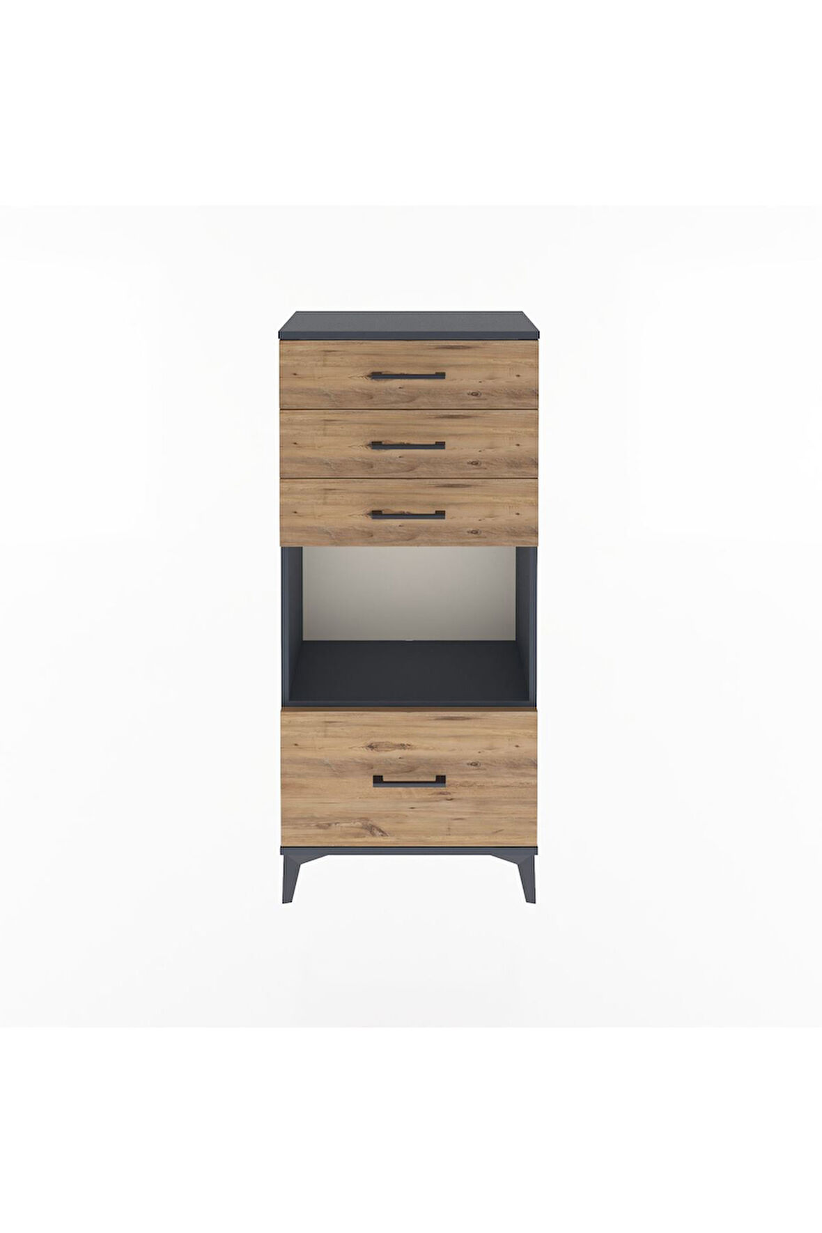 Arges Dolap Tek Raflı 4 Çekmeceli 60x30x134 Antrasit-Çam