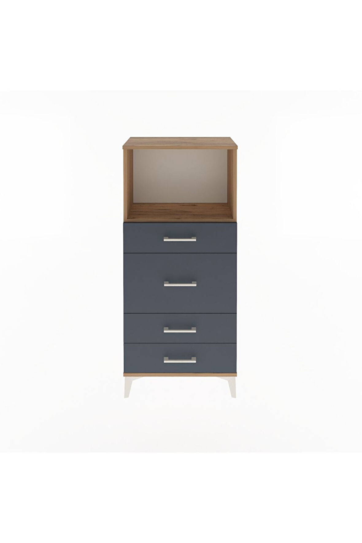 Arges Dolap Tek Raflı 4 Çekmeceli 60x30x134 Çam-Antrasit