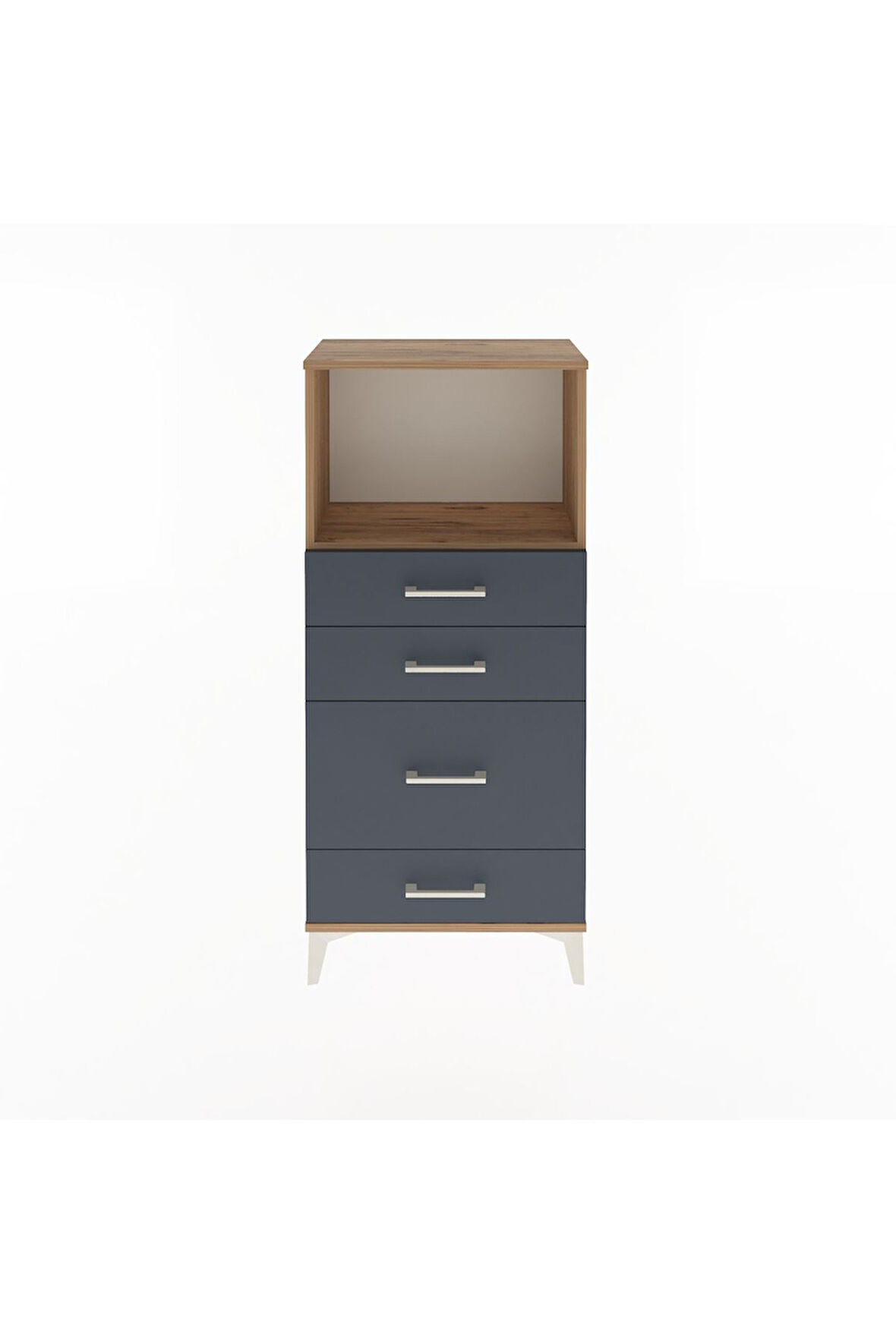 Arges Dolap Tek Raflı 4 Çekmeceli 60x30x134 Çam-Antrasit