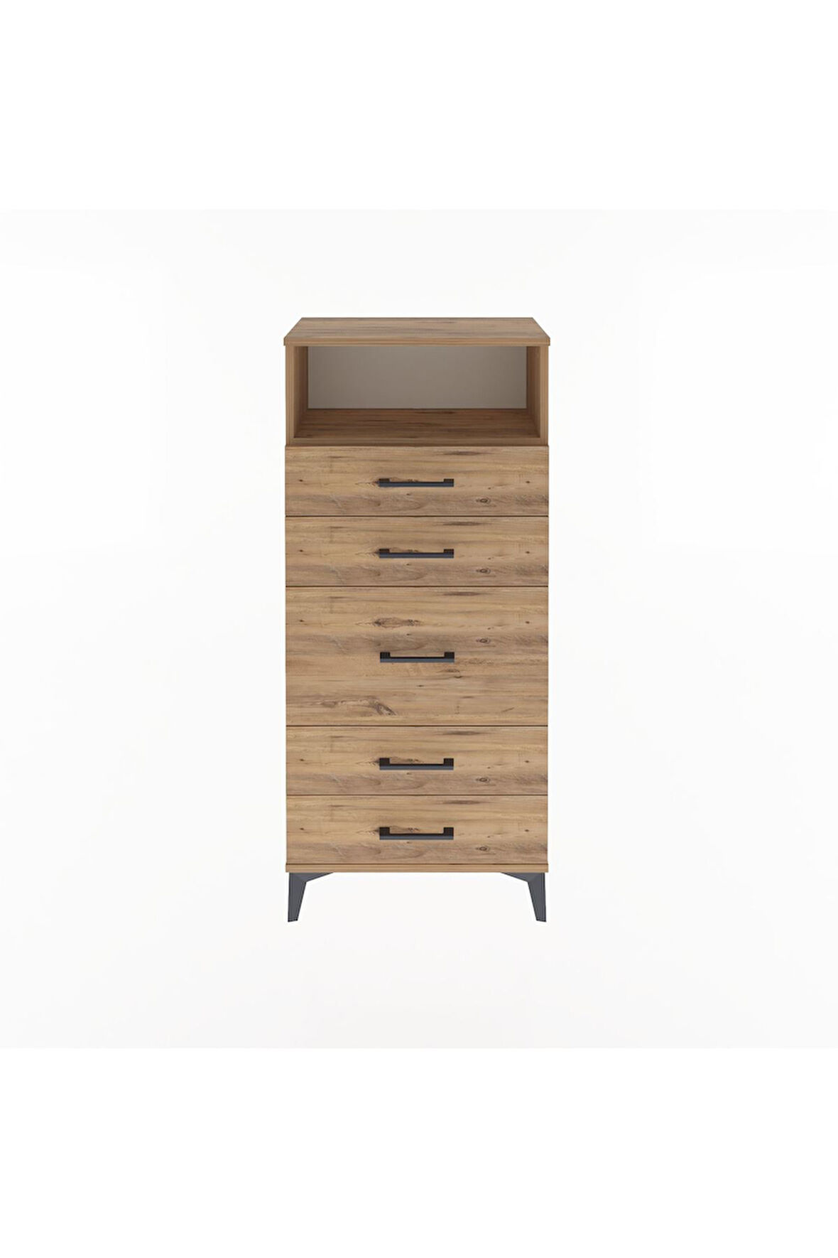 Arges Dolap Tek Raflı 5 Çekmeceli 60x30x134 Çam-Çam
