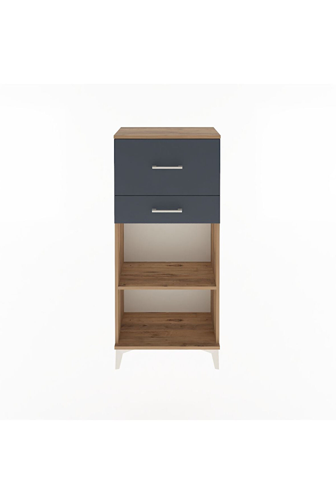 Arges Dolap Tek Raflı 2 Çekmeceli 60x30x134 Çam-Antrasit