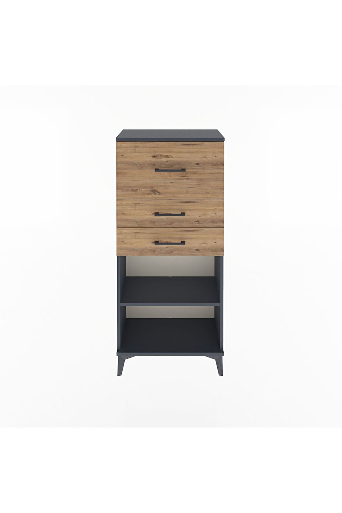 Arges Dolap Tek Raflı 3 Çekmeceli 60x30x134 Antrasit-Çam