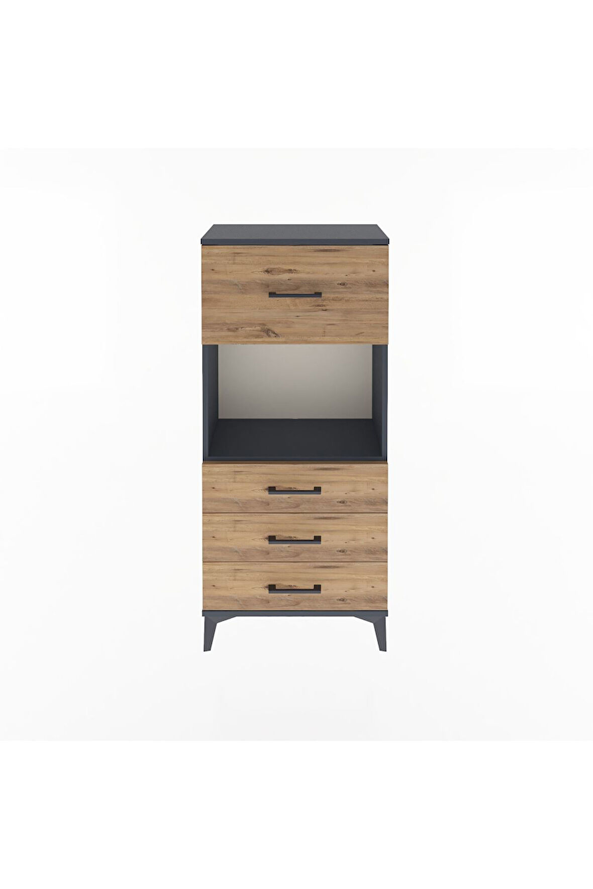 Arges Dolap Tek Raflı 4 Çekmeceli 60x30x134 Antrasit-Çam