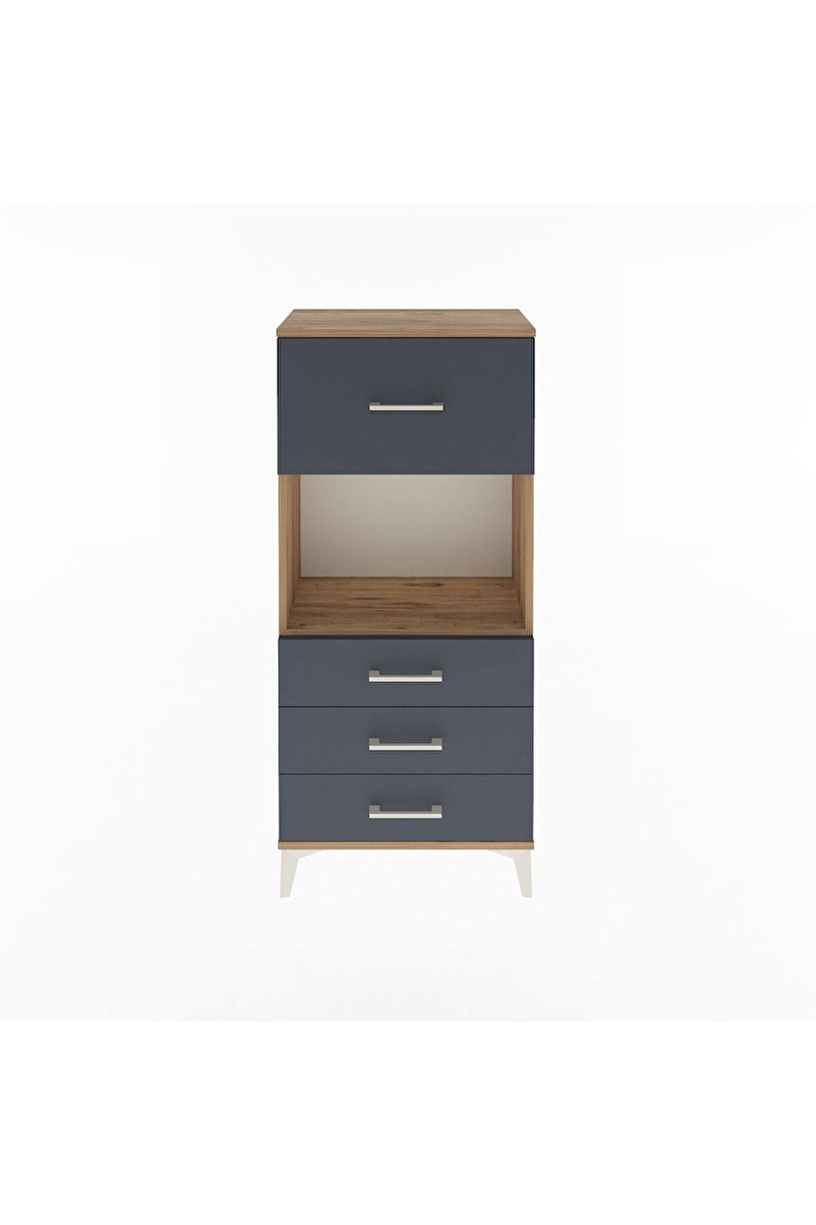 Arges Dolap Tek Raflı 4 Çekmeceli 60x30x134 Çam-Antrasit