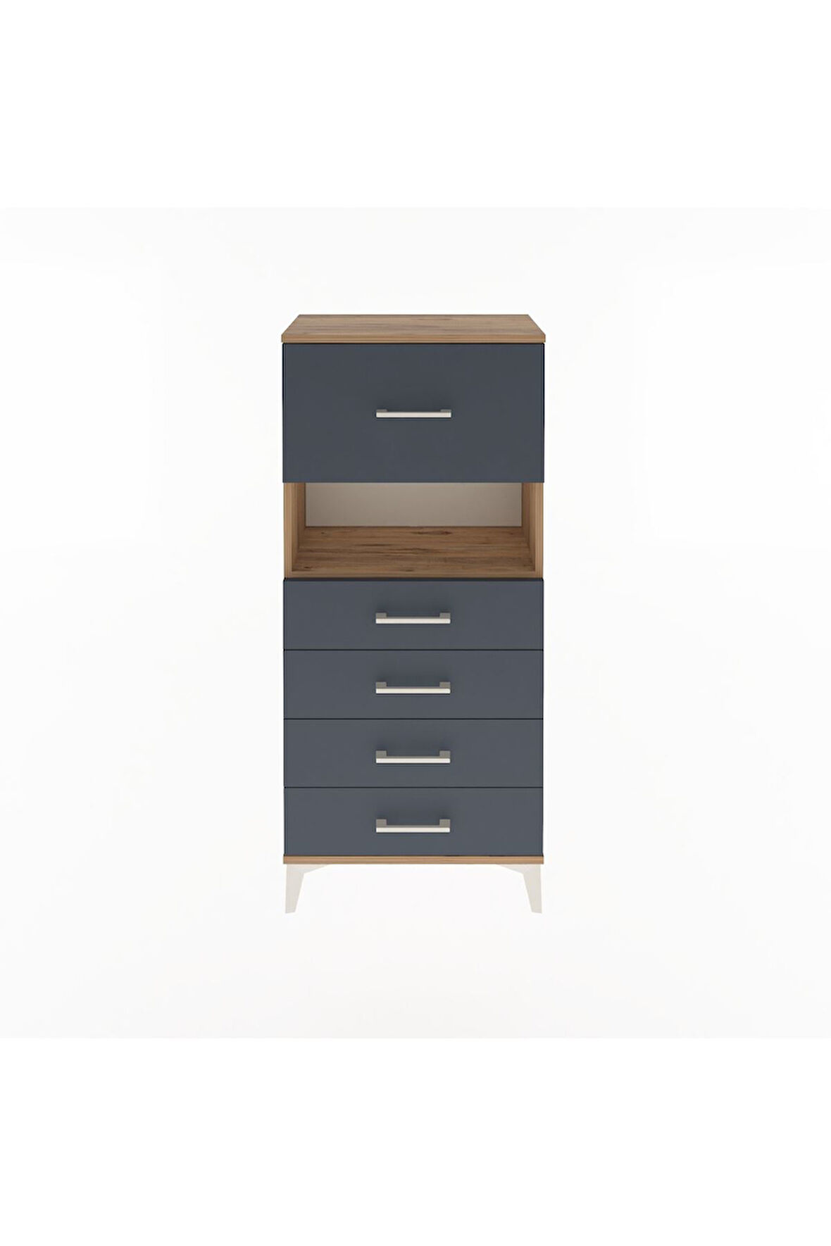 Arges Dolap Tek Raflı 5 Çekmeceli 60x30x134 Çam-Antrasit