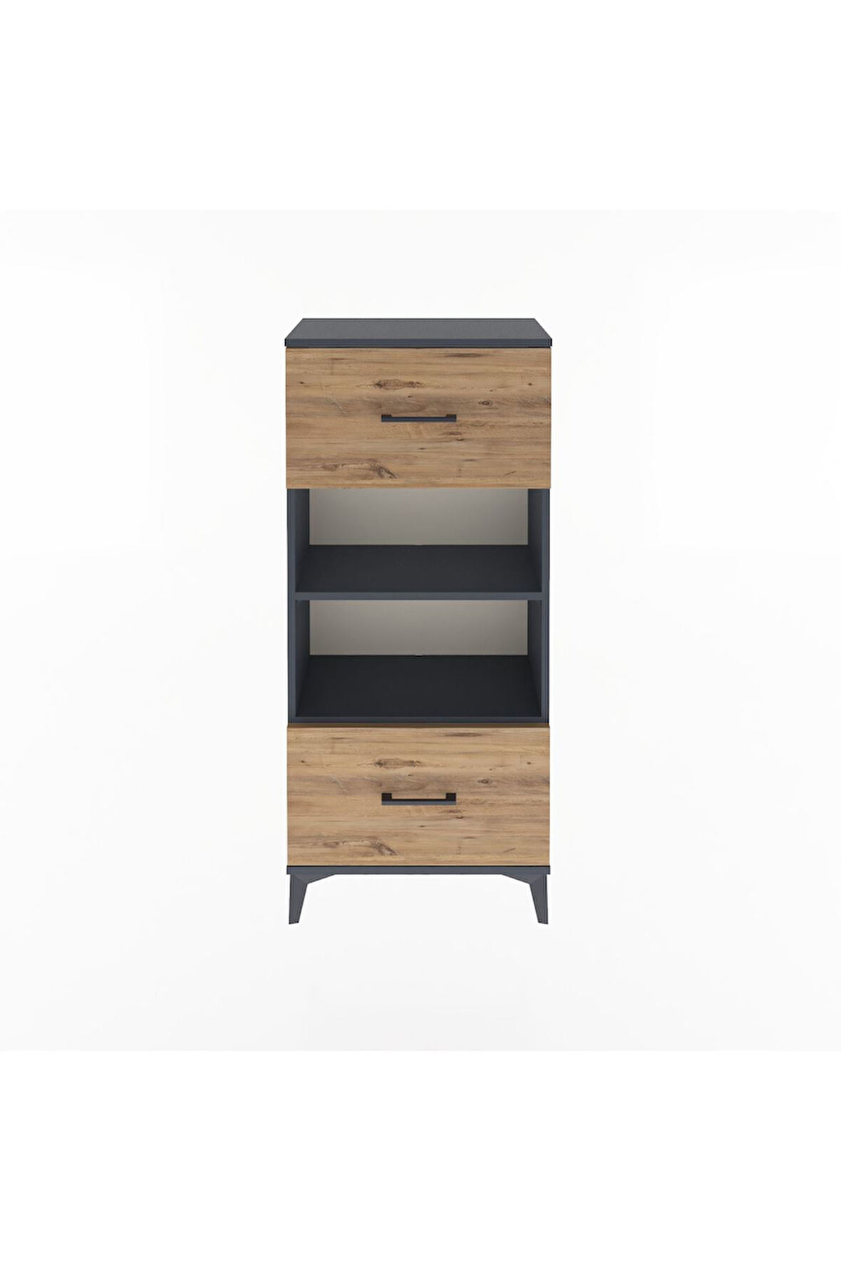 Arges Dolap 2 Raflı 2 Çekmeceli 60x30x134 Antrasit-Çam