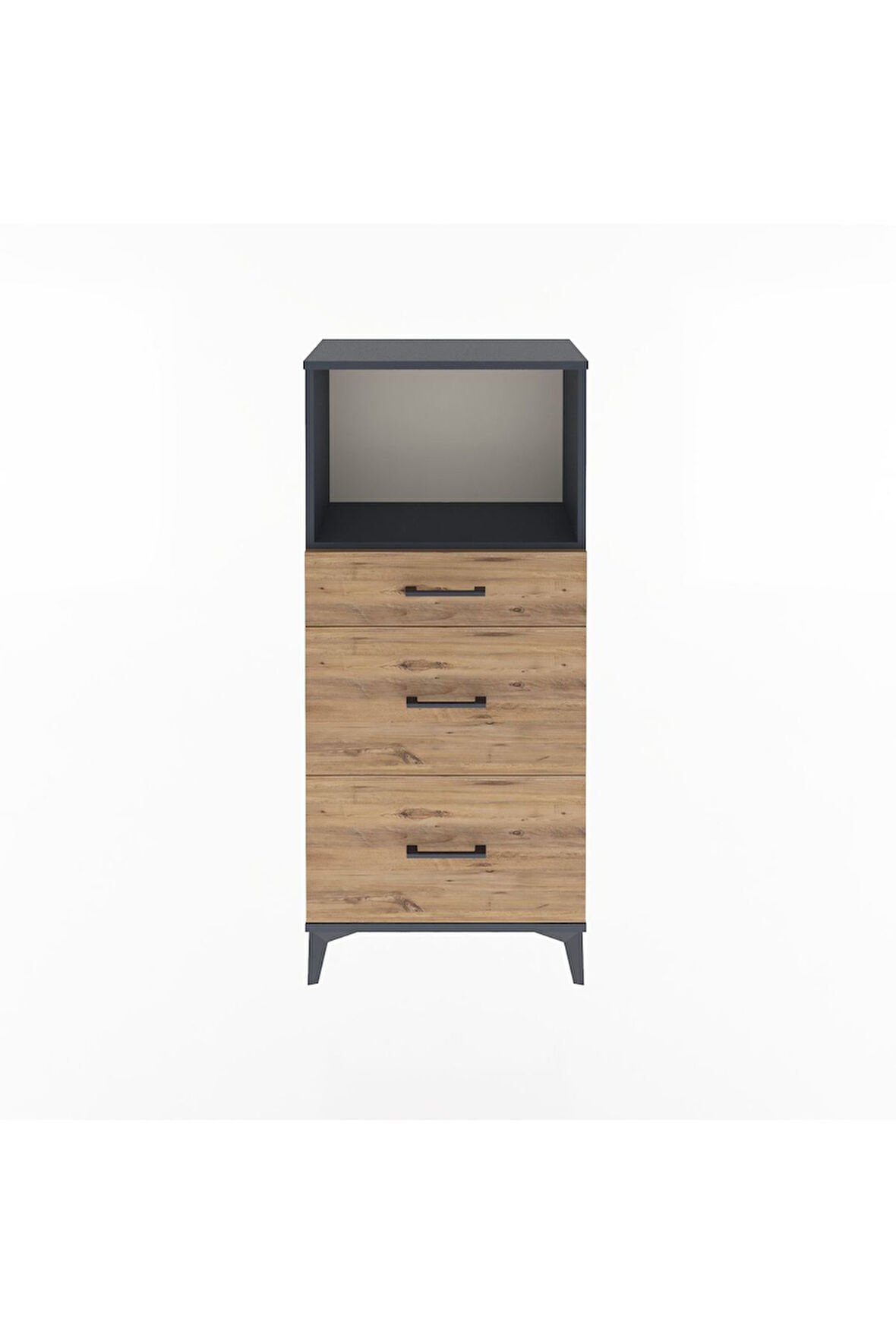 Arges Dolap Tek Raflı 3 Çekmeceli 60x30x134 Antrasit-Çam