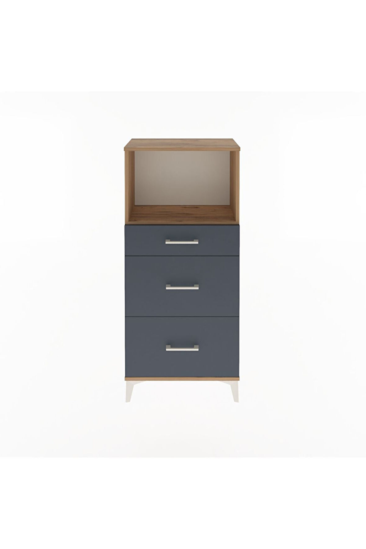 Arges Dolap Tek Raflı 3 Çekmeceli 60x30x134 Çam-Antrasit