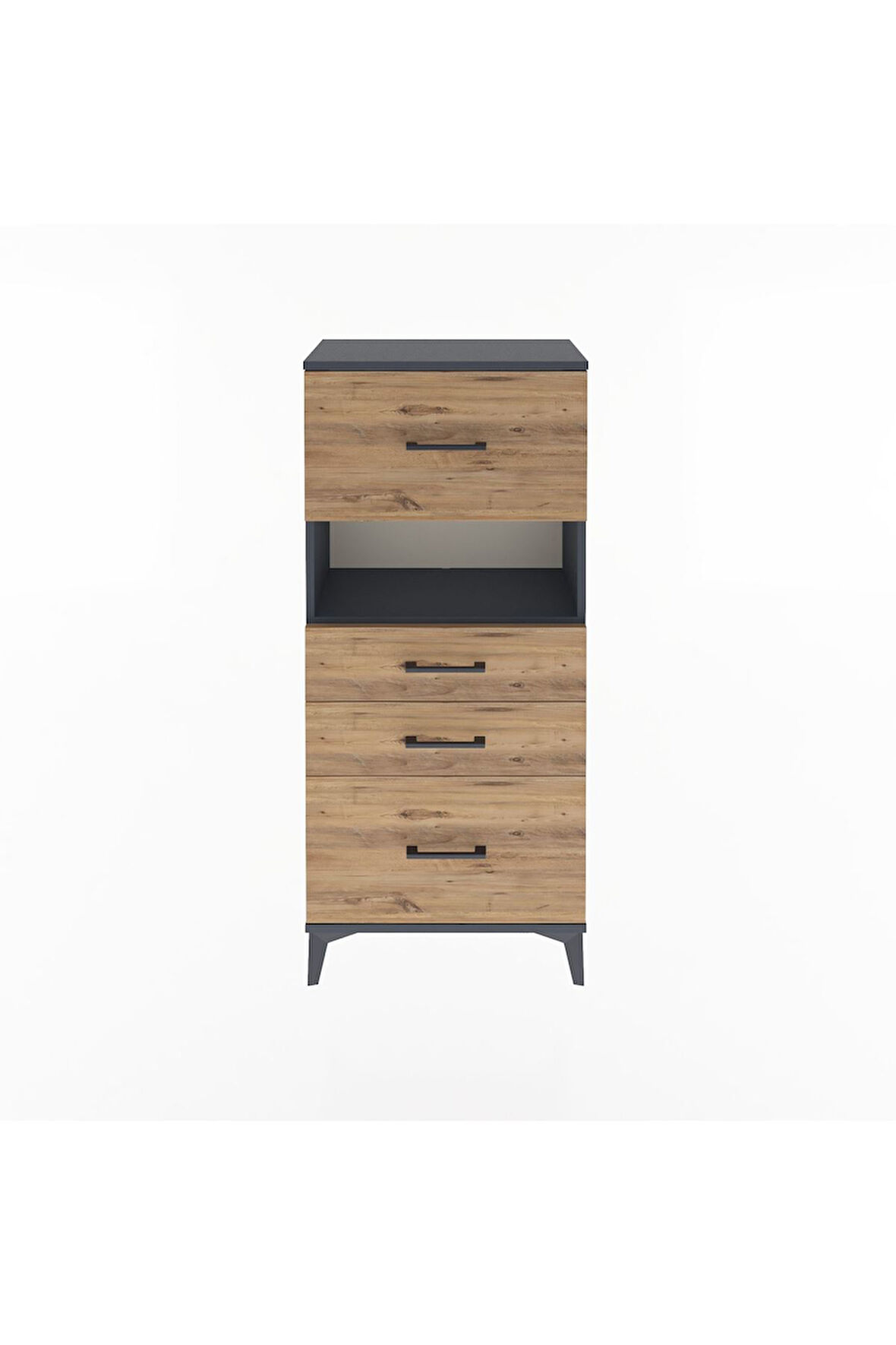 Arges Dolap Tek Raflı 4 Çekmeceli 60x30x134 Antrasit-Çam