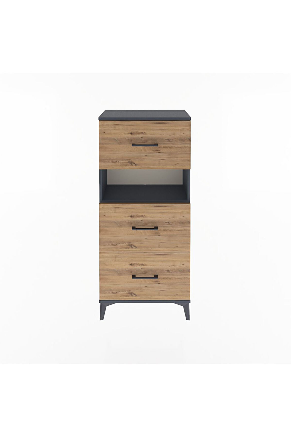 Arges Dolap Tek Raflı 3 Çekmeceli 60x30x134 Antrasit-Çam