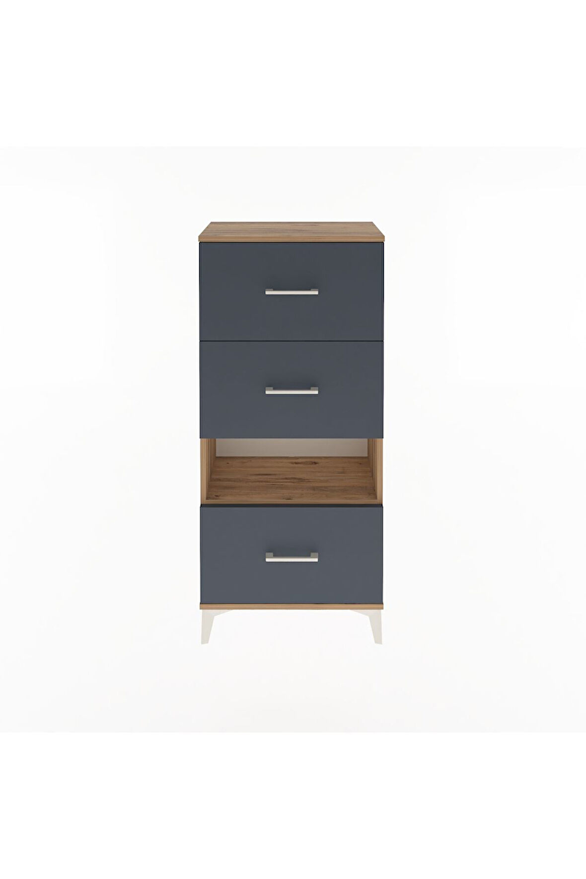 Arges Dolap Tek Raflı 3 Çekmeceli 60x30x134 Çam-Antrasit