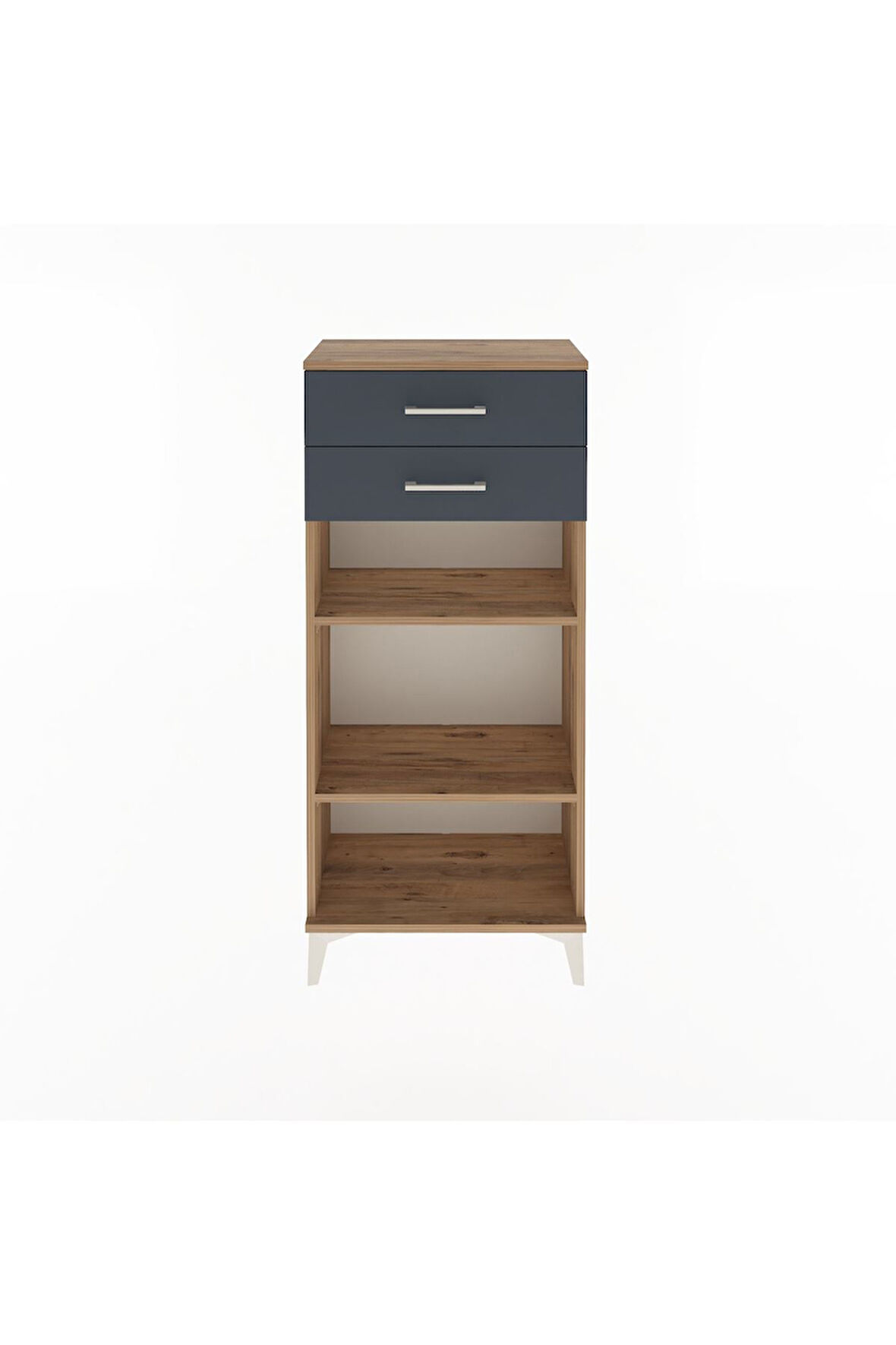 Arges Dolap 2 Raflı 2 Çekmeceli 60x30x134 Çam-Antrasit