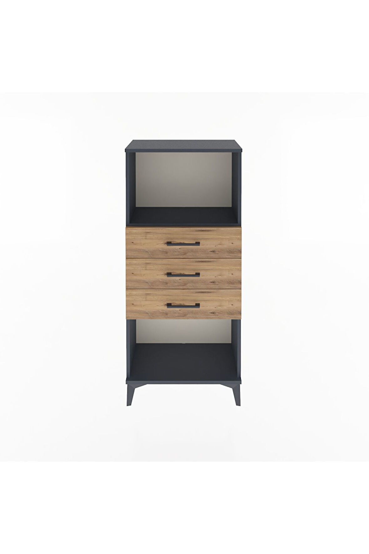 Arges Dolap Tek Raflı 3 Çekmeceli 60x30x134 Antrasit-Çam