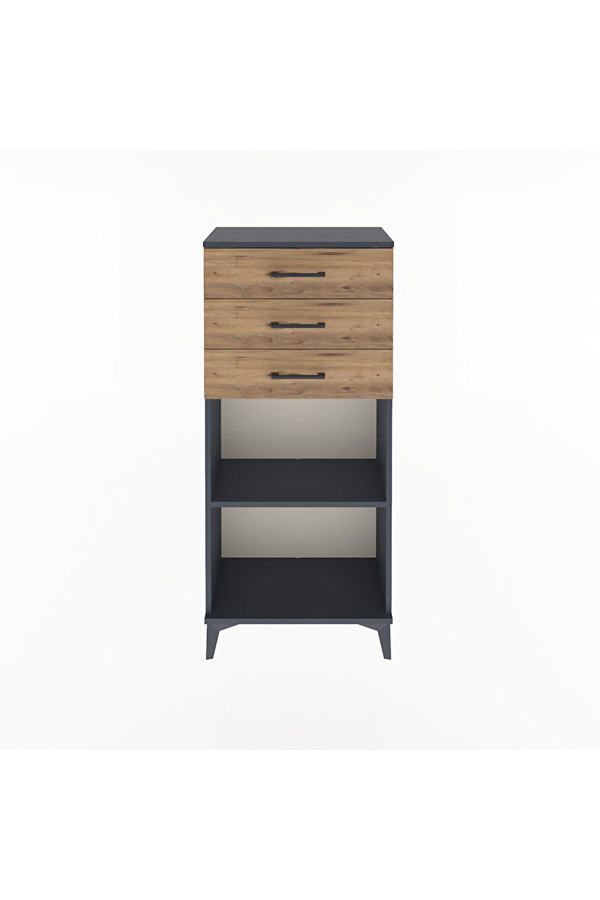 Arges Dolap Tek Raflı 3 Çekmeceli 60x30x134 Antrasit-Çam