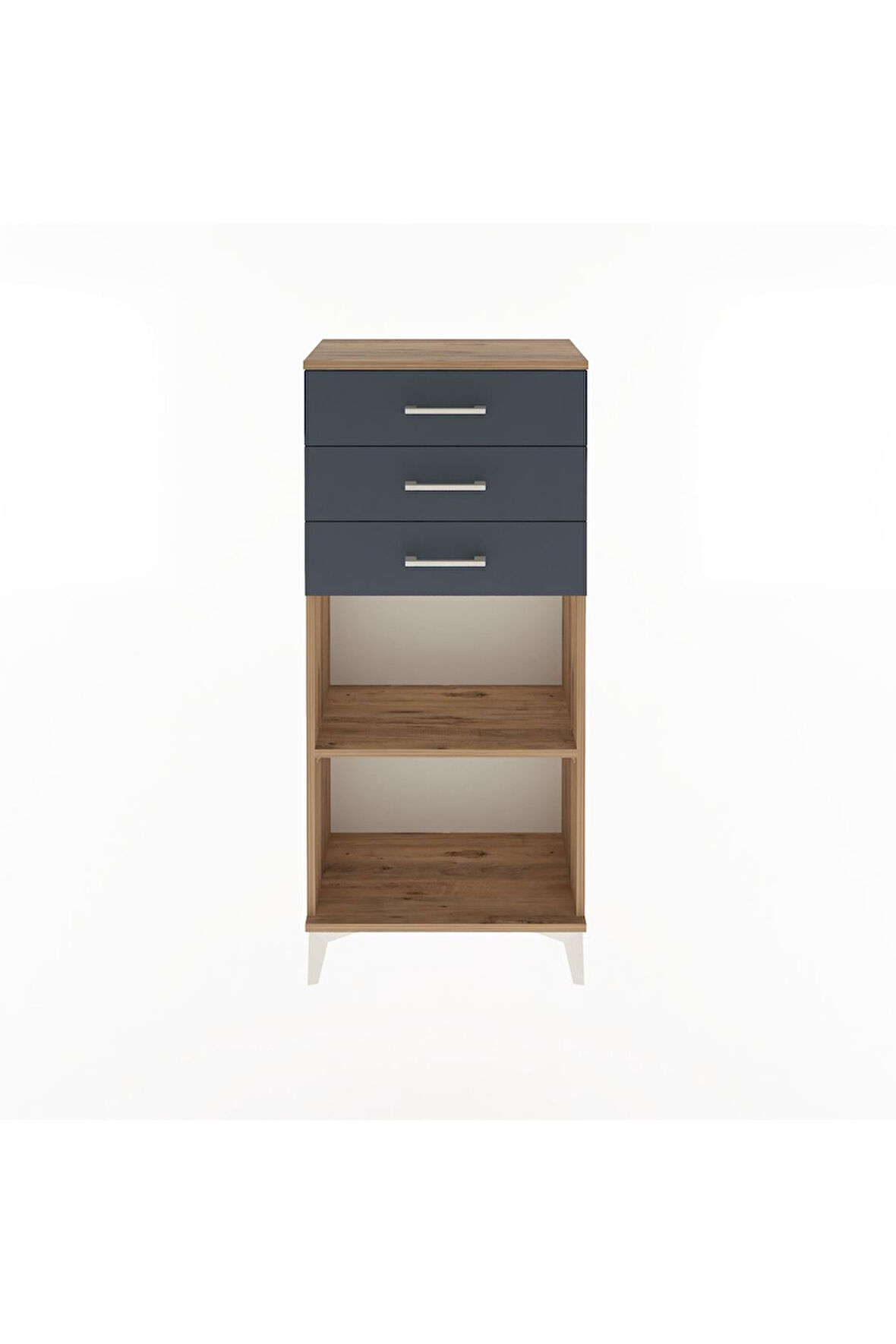Arges Dolap Tek Raflı 3 Çekmeceli 60x30x134 Çam-Antrasit
