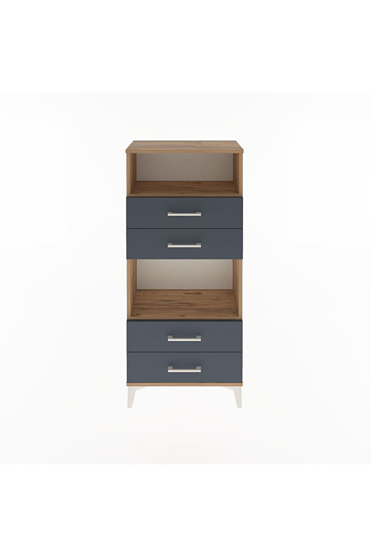 Arges Dolap 2 Raflı 4 Çekmeceli 60x30x134 Çam-Antrasit