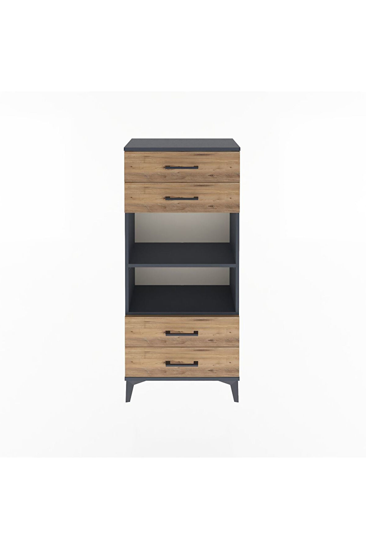 Arges Dolap 2 Raflı 4 Çekmeceli 60x30x134 Antrasit-Çam