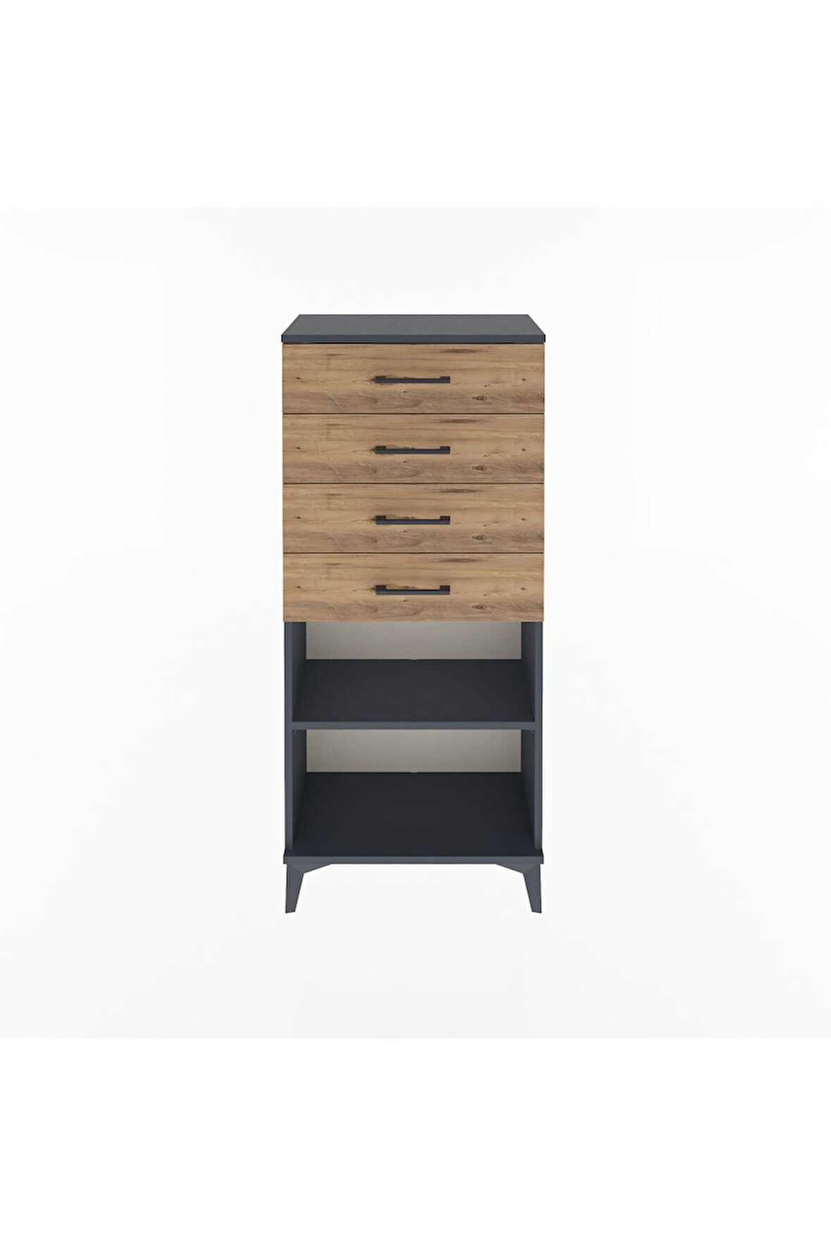 Arges Dolap Tek Raflı 4 Çekmeceli 60x30x134 Antrasit-Çam