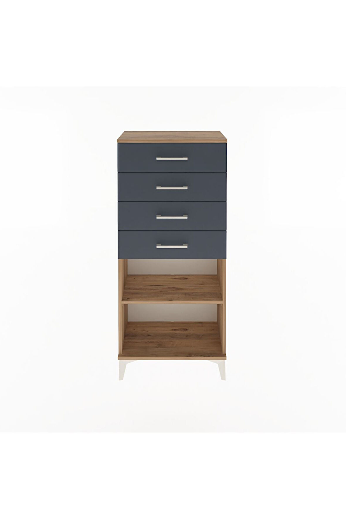 Arges Dolap Tek Raflı 4 Çekmeceli 60x30x134 Çam-Antrasit
