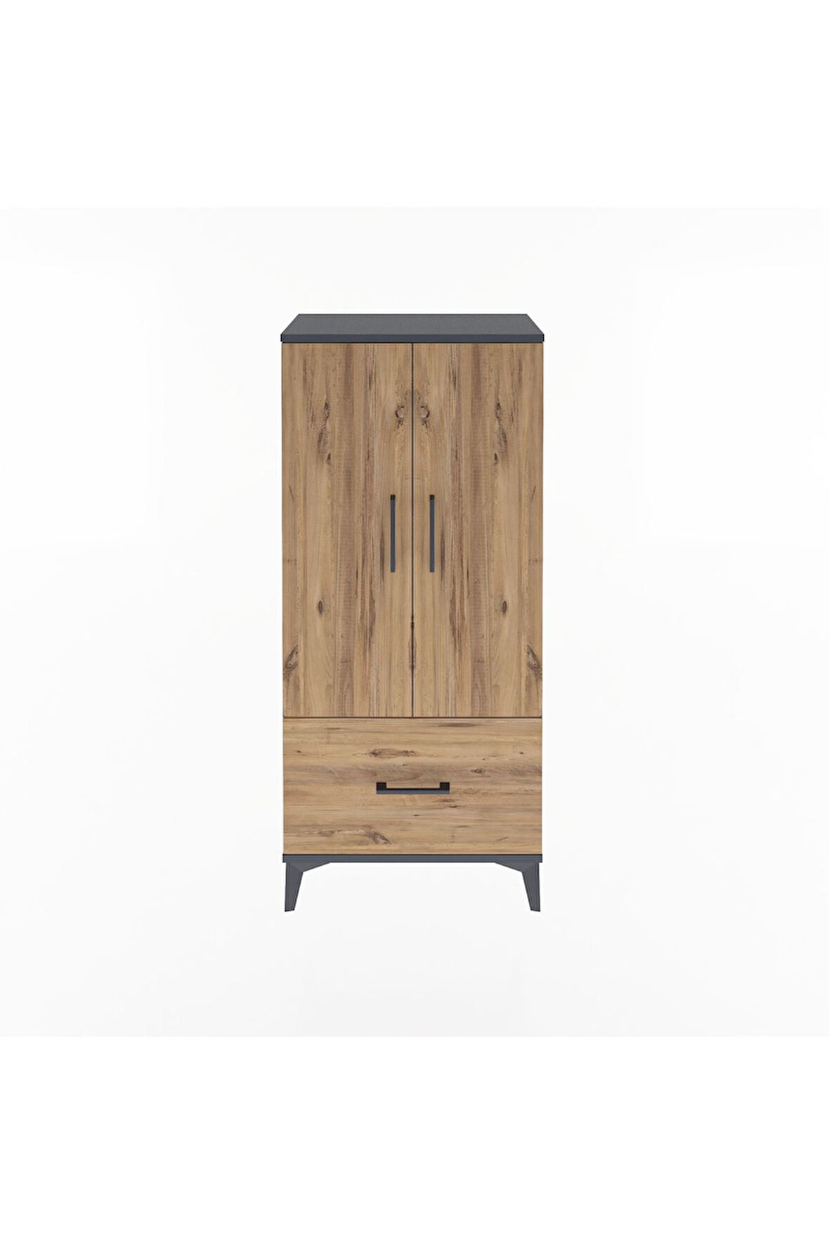 Arges Dolap 2 Raflı Tek Çekmeceli 2 Kapaklı 60x30x134 Antrasit-Çam