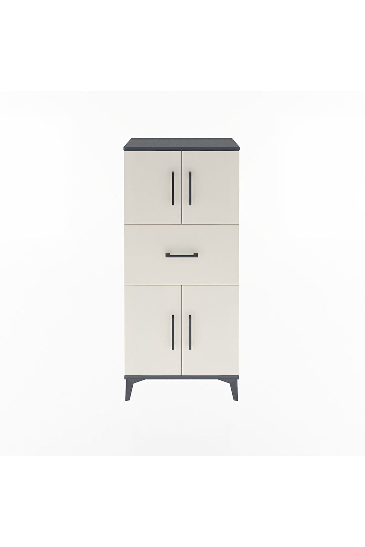Arges Dolap Tek Raflı Tek Çekmeceli 4 Kapaklı 60x30x134 Antrasit-Aytaşı